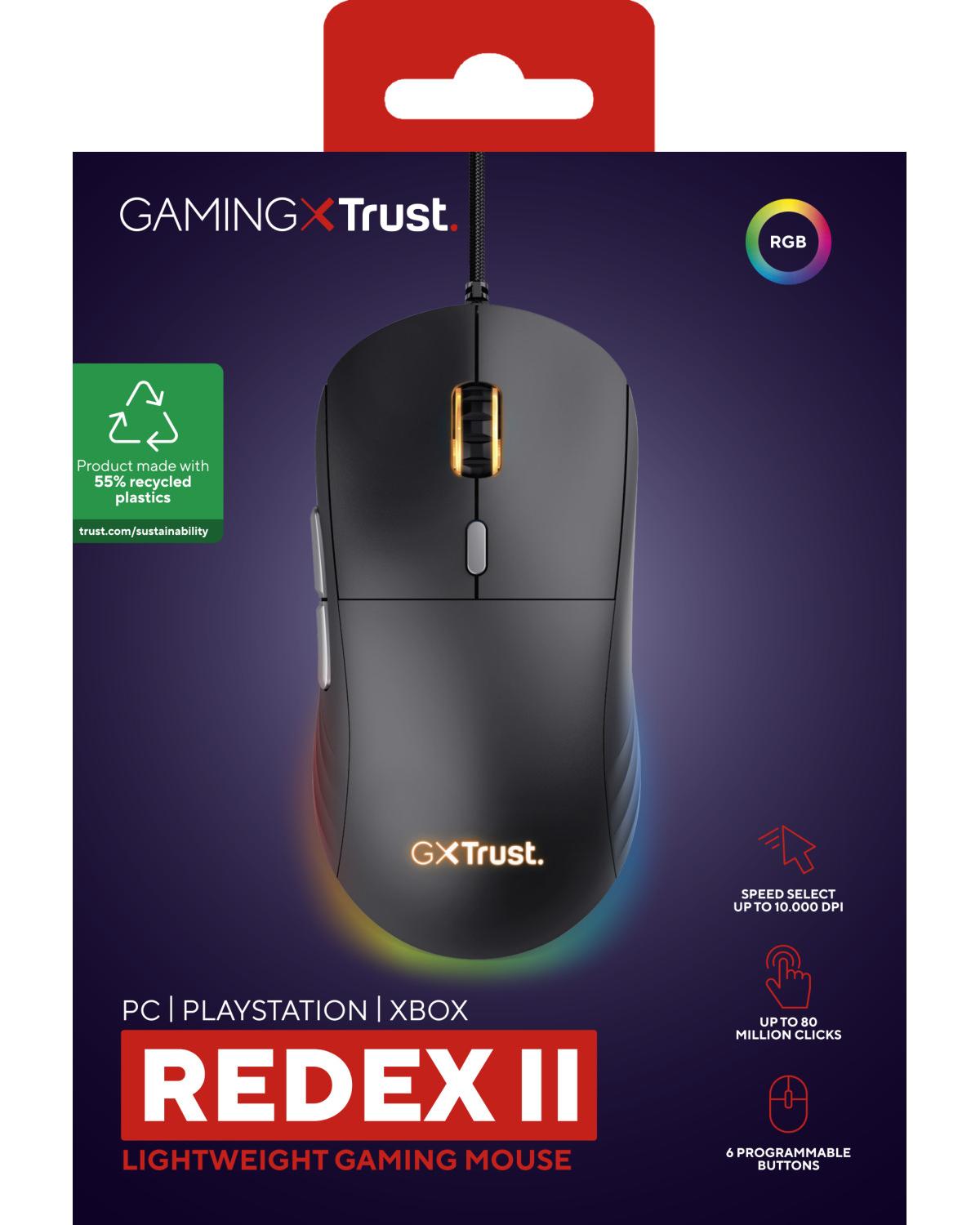Trust GXT 925 REDEX II mouse Giocare Mano destra USB tipo A Laser 10000 DPI