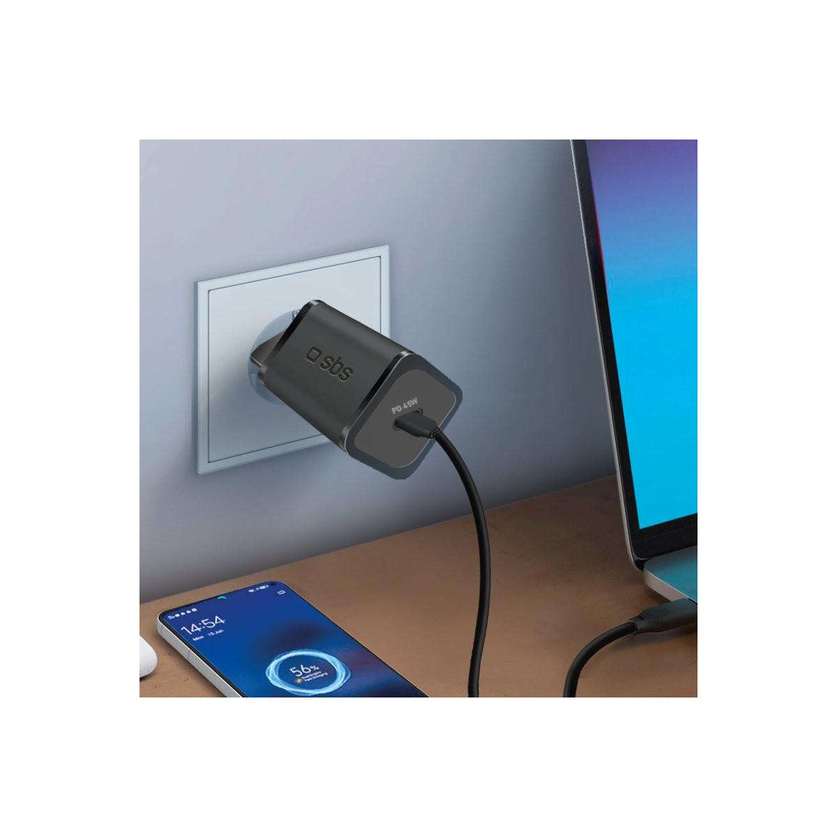 SBS TETRGAN1C45W Caricabatterie per dispositivi mobili Cuffie. Computer portatile. Smartphone. Orologio intelligente. Tablet Nero AC Ricarica rapida Interno
