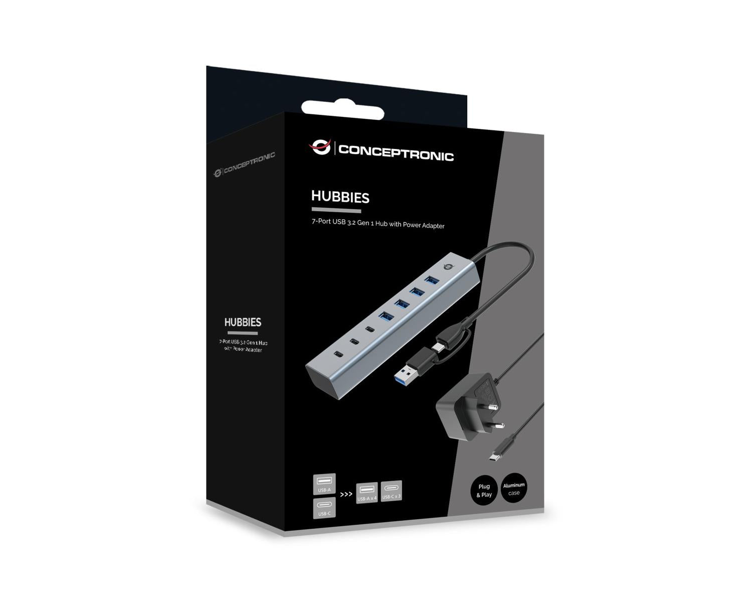 Conceptronic HUBBIES20GP hub di interfaccia USB 3.2 Gen 1 (3.1 Gen 1) Type-C 5000 Mbit/s Grigio