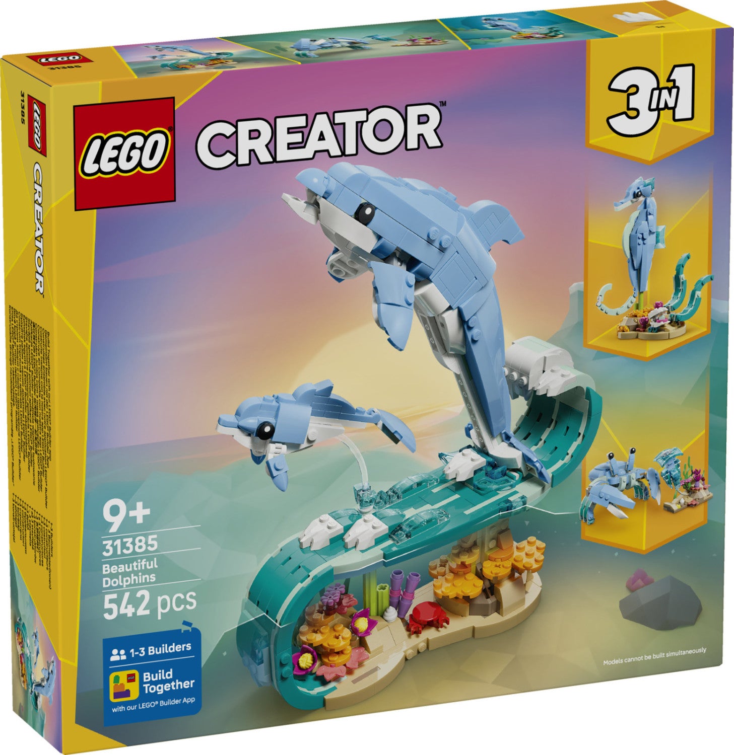 LEGO Creator 3 in 1 Animali Marini Delfini 31385 Set da Costruzione 542 Pezzi 9 Anni