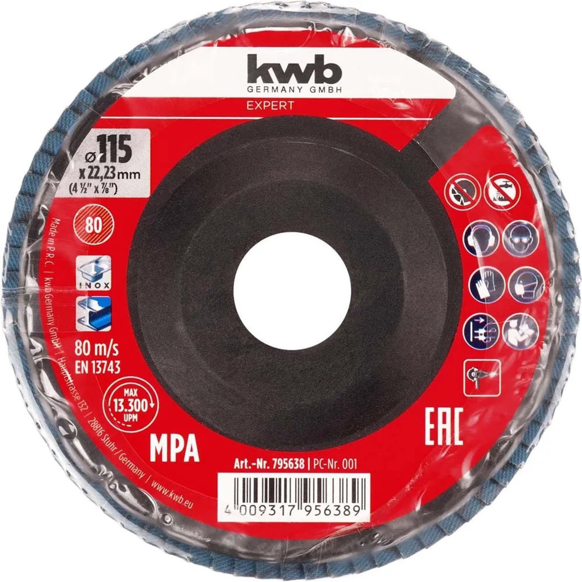 KWB Disco Lamellare in Zirconio Ø 115 mm Grana 80 con Supporto in Plastica
