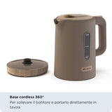 Ariete 2846 Bollitore Breakfast Wood, Bollitore Elettrico Cucina, 2200W, Capacità 1.7L, Effetto Legno, Base Cordless 360°, Spegnimento Automatico, Tortora
