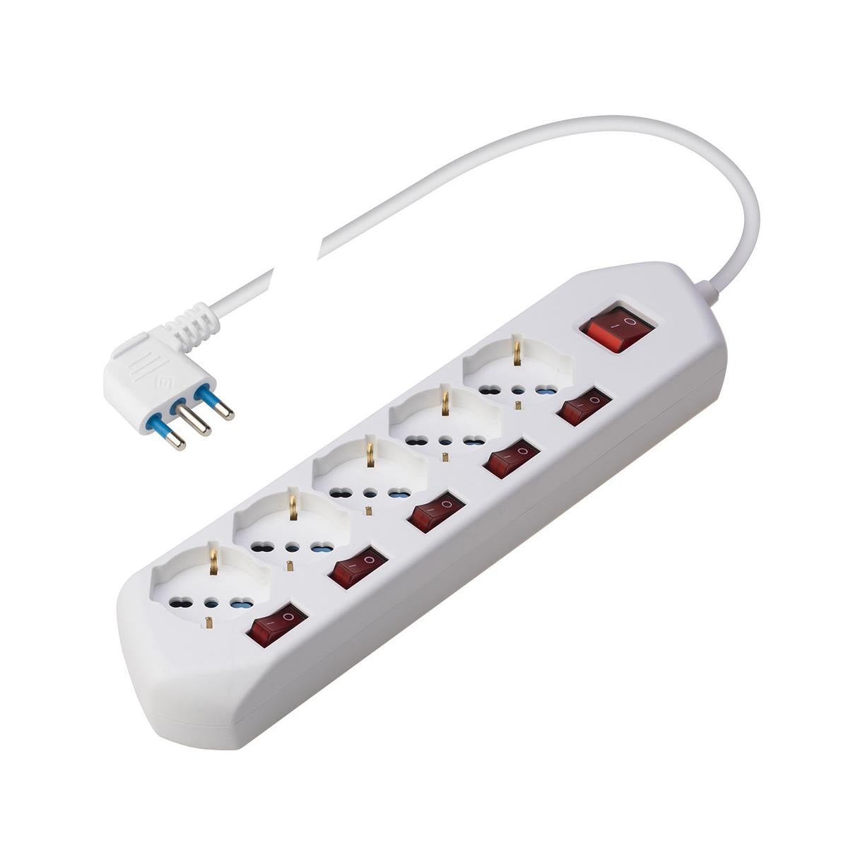 POLY POOL PP2509 Ciabatta Multipresa Elettrica MULTI SWITCH 5 Prese Schuko Multistandard Bivalenti Spina Salvaspazio 5 Interruttori per Ogni Presa Ciabatta con Interruttore Cavo 15m Nera