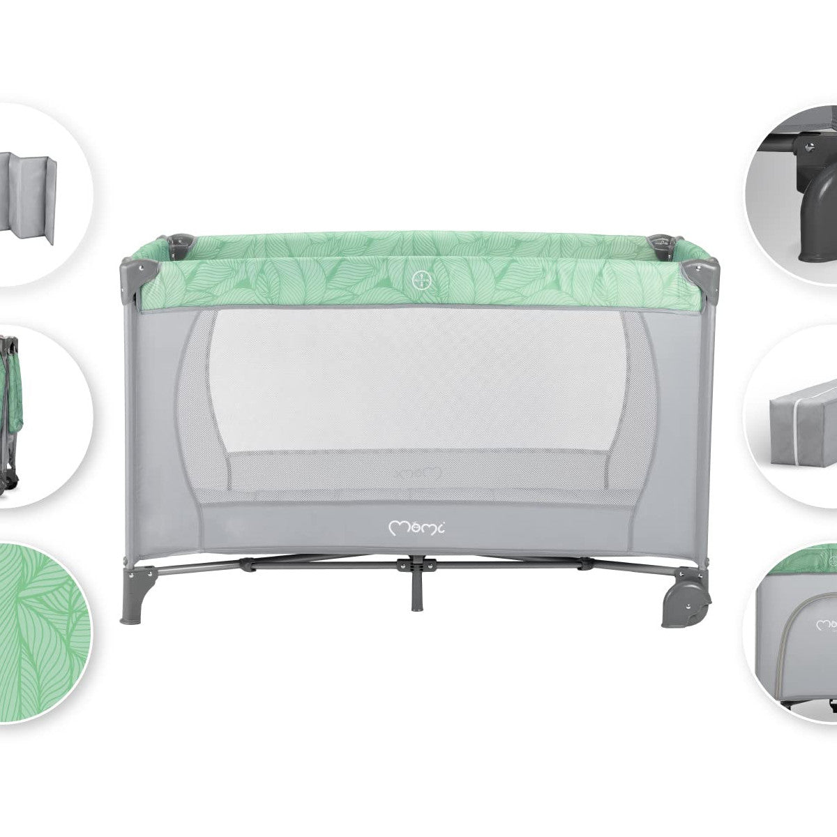 Momi Lettino Da Viaggio Belove 3 In 1 Con Materassino E Borsa, 0-36 Mesi, Max 15 Kg, 125x65x78 Cm, Verde