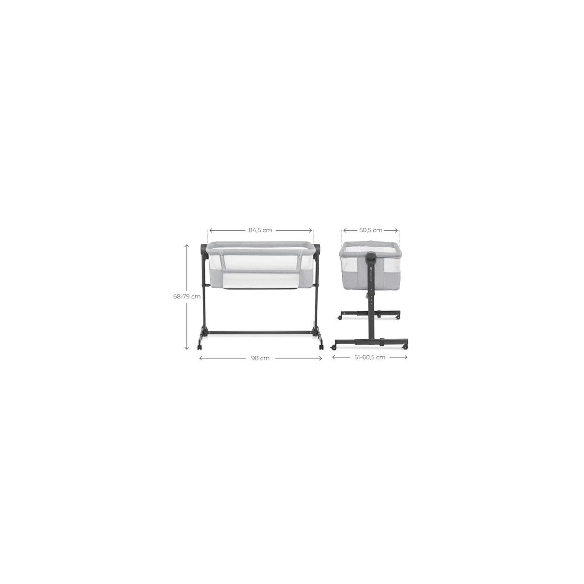 Kinderkraft Nestee Up 2 Culla Co-Sleeping 2 in 1, 5 Livelli di Altezza, 4 Ruote, con Materasso, Grigio Chiaro