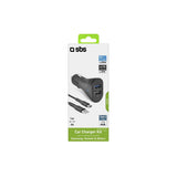 SBS Kit caricatore auto 10 Watt Ricarica rapida con due porte USB e cavo USB e USB C incluso