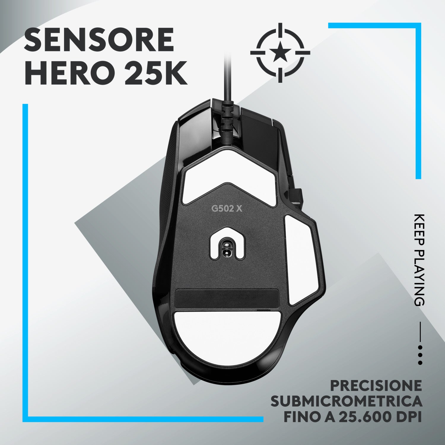 Logitech G G502 X Mouse Mano Destra USB Tipo A Ottico 25600 DPI Nero