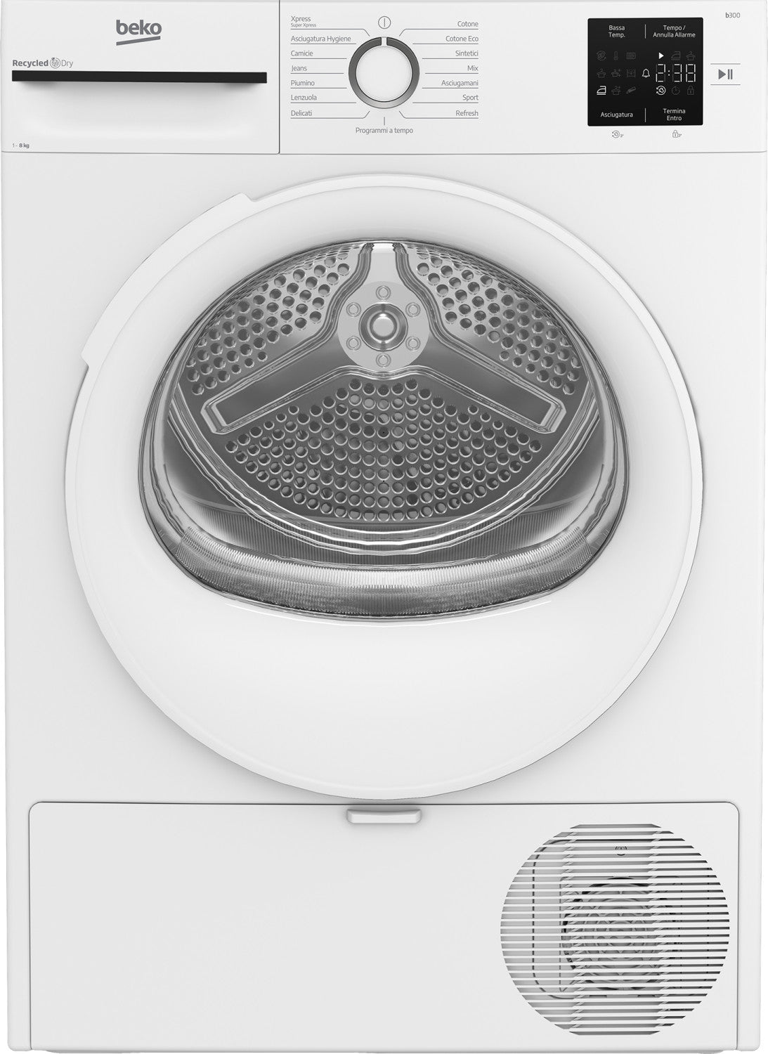 Beko BMT83EW asciugatrice 8kg, Classe D, Linea Estetica NX, motore asincrono, Display digitale, colore Bianco, oblò Bianco