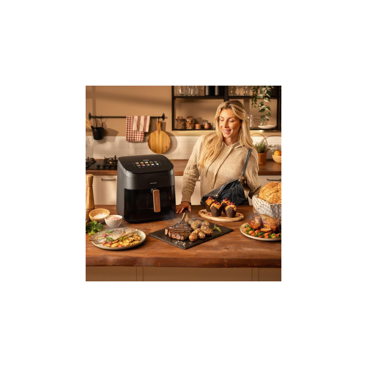 Cecotec Cecofry Grill Smokin' 8500 Singolo 8,5 L 2200 W Friggitrice ad aria calda Nero, Marrone