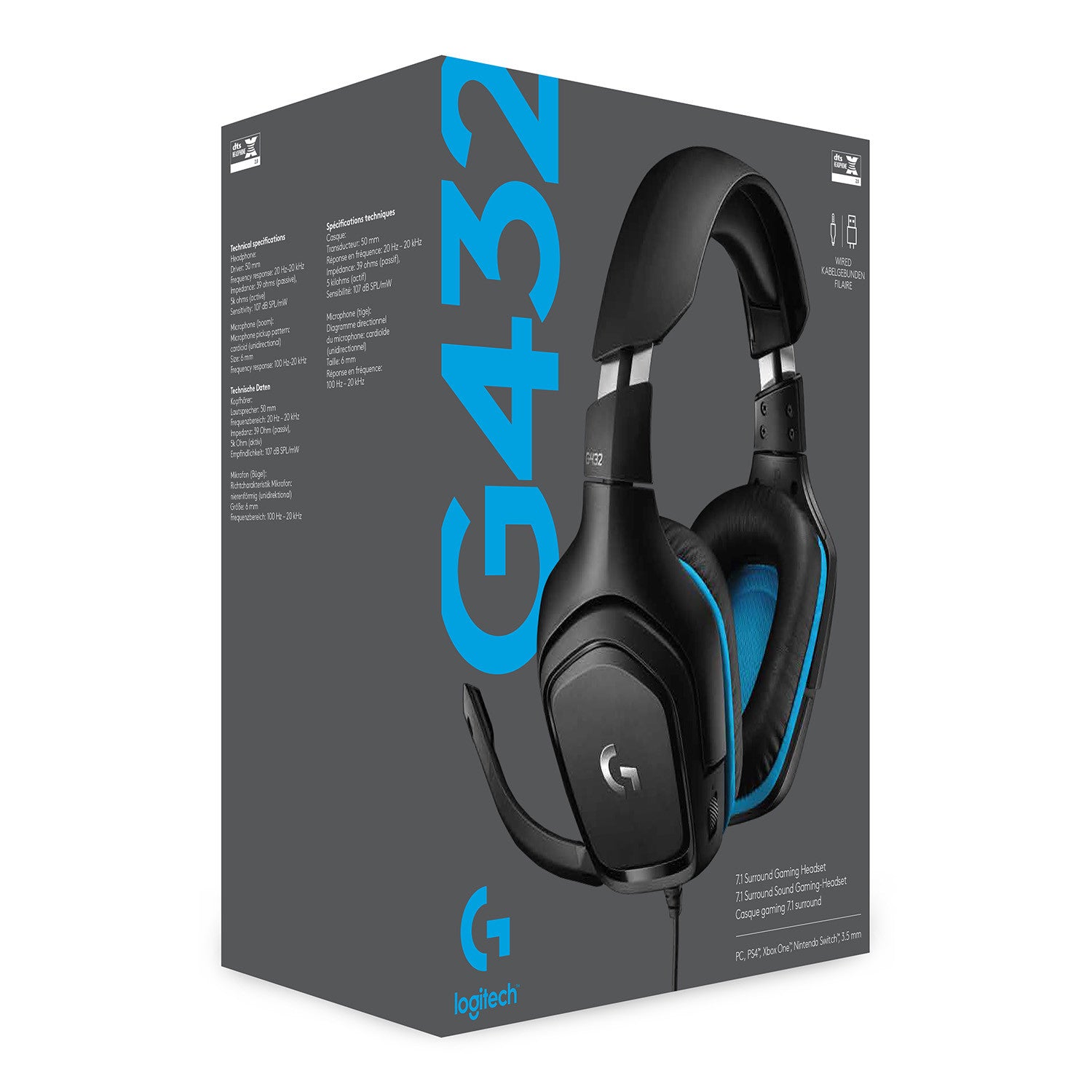 Logitech G G432 Cuffie a Padiglione Cablato da Gaming Nero Blu