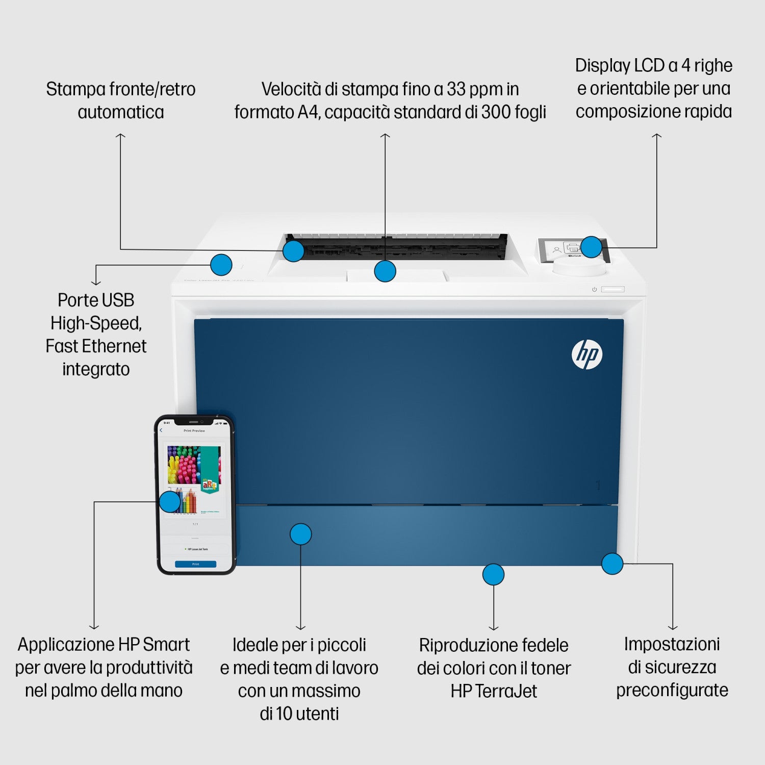 HP 4RA87F Stampante Color LaserJet Pro 4202dn Printer Stampante a Colori 600x600 DPI A4 Bianco Blu
