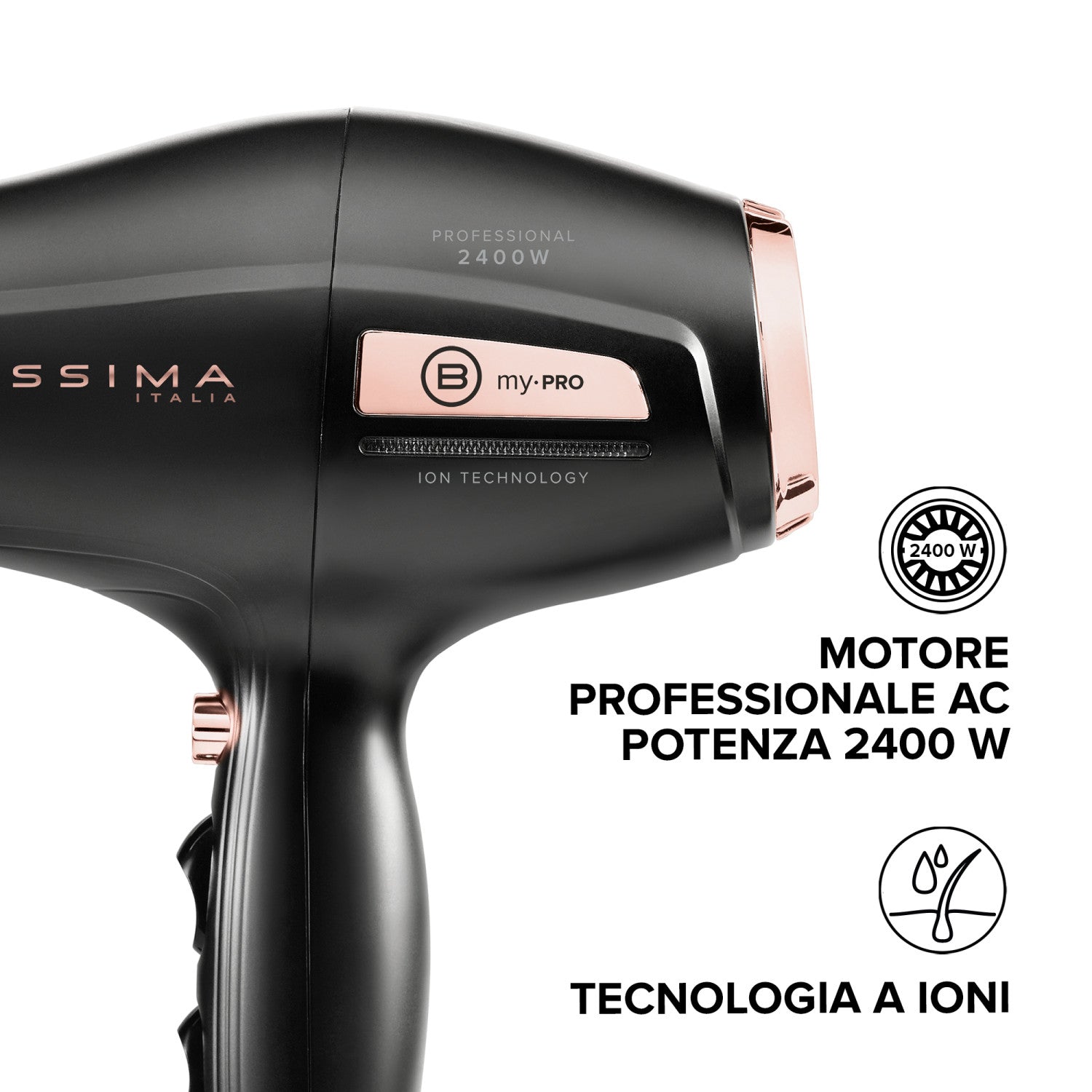 Bellissima Imetec My Pro P3 3400 Asciugacapelli, Motore professionale, Ionizzatore per Capelli morbidi e Idratati, Griglia Rivestita in Ceramica, Potenza 2400 Watt, Diffusore per capelli ricci