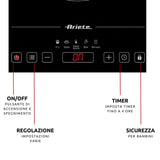 Ariete 1997 Piastra a induzione singola portatile, Vetroceramica, 2000W, 10 livelli di potenza, Timer fino a 4 ore, Sicurezza bambini, 5 programmi, Nero