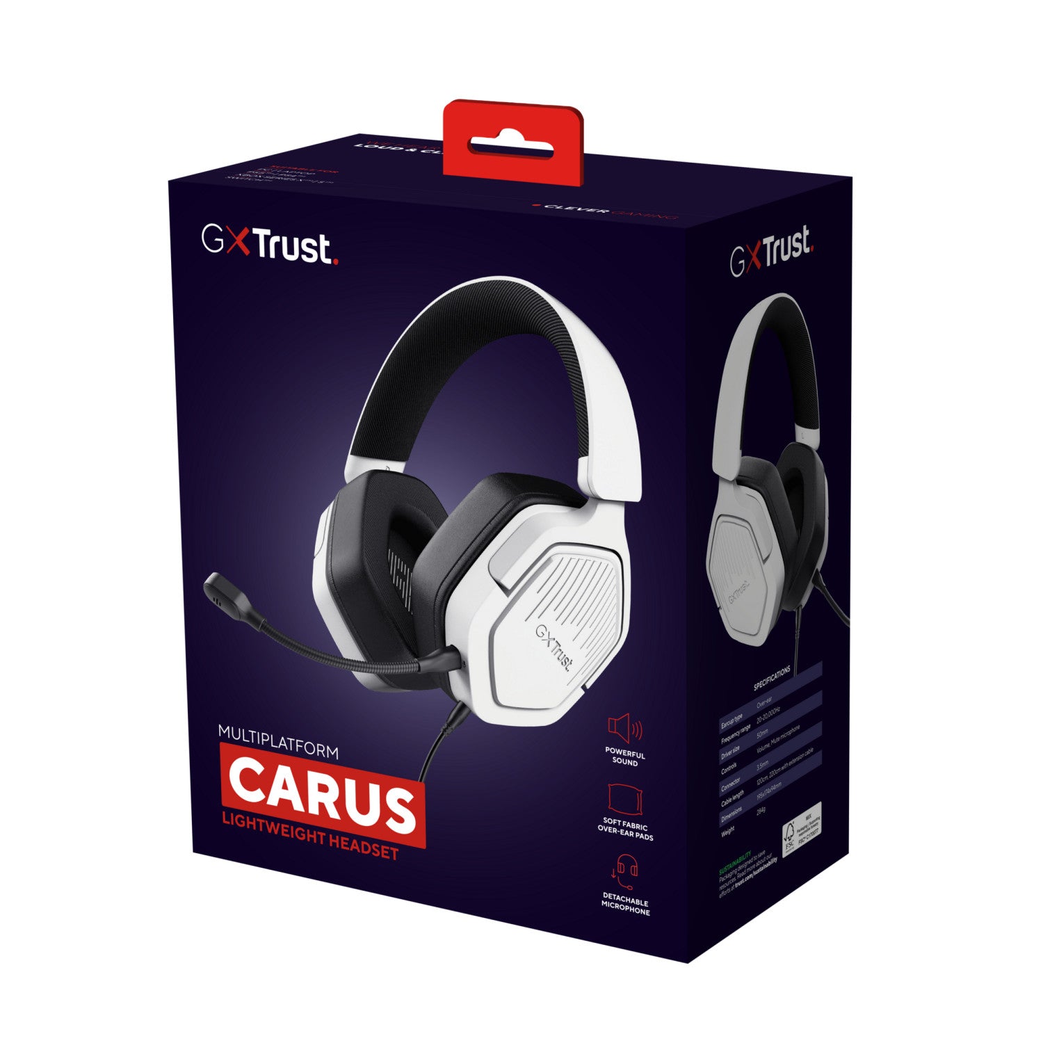 Trust GXT492W Carus Auricolare Cablato A Padiglione Giocare Bianco
