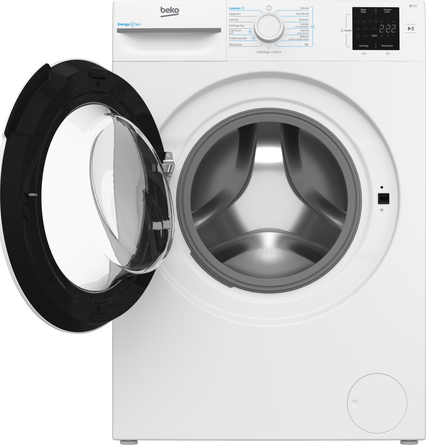 Beko b300 BMWRU3821W: Lavatrice 8kg, Classe A, 1200giri, linea estetica NX, motore inverter, Display Touch, oblò bianco, tecnologia EnergySpin