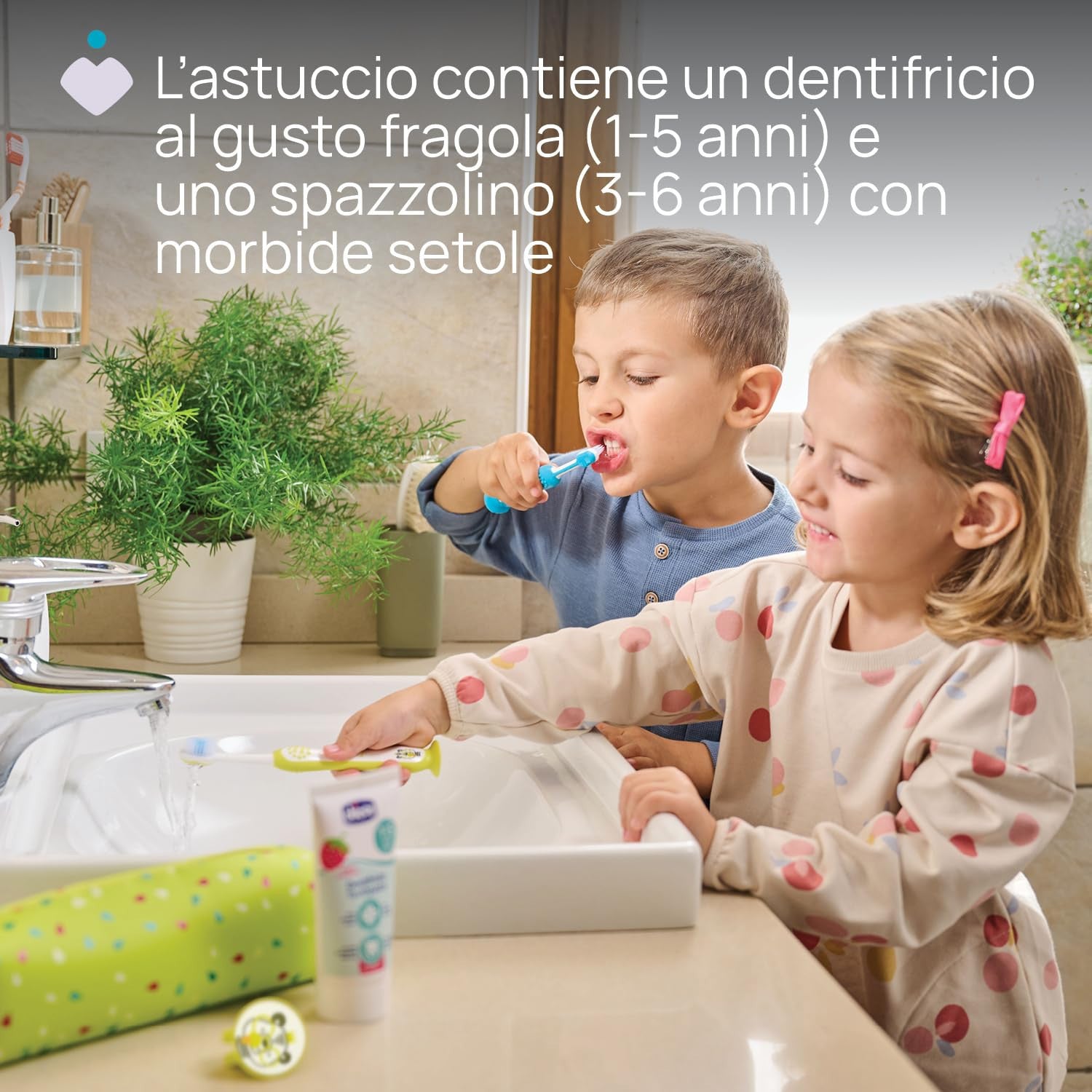 Chicco Set Dentale 3-6 Anni Rosa - Spazzolino Setole Morbide e Dentifricio Gusto Fragola con Custodia da Viaggio