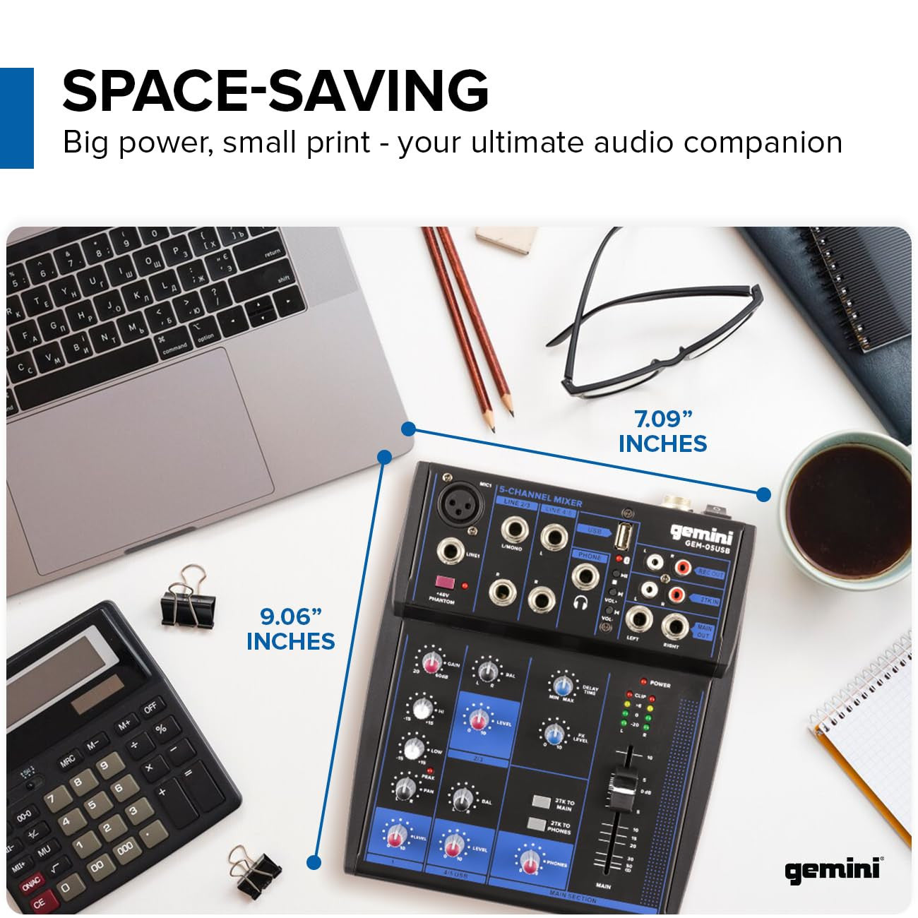 Gemini Sound GEM-05USB Mixer DJ Analogico 5 Canali con Bluetooth e USB