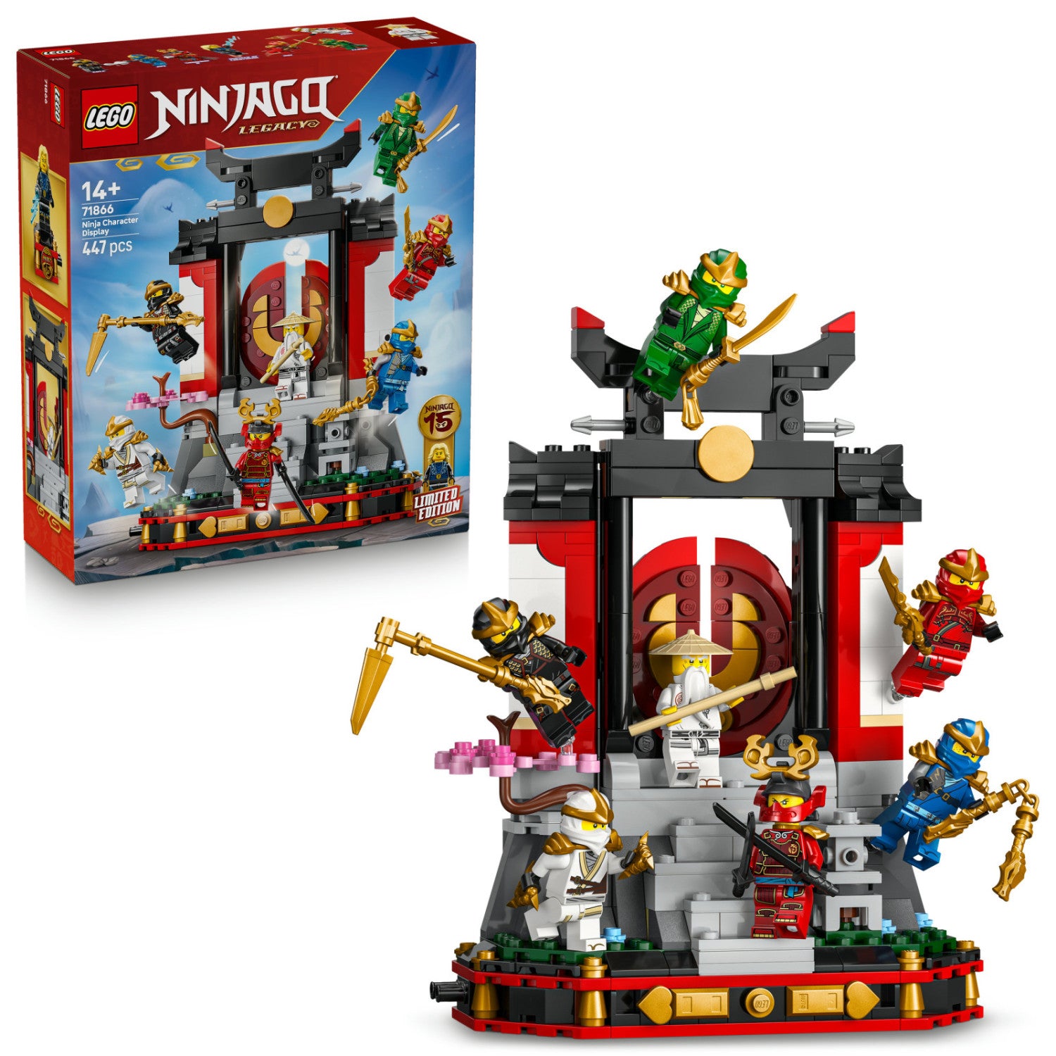 LEGO Ninjago 71866 Display Personaggi Ninja 15 Anniversario Set da Costruzione con 8 Minifigure 447 Pezzi