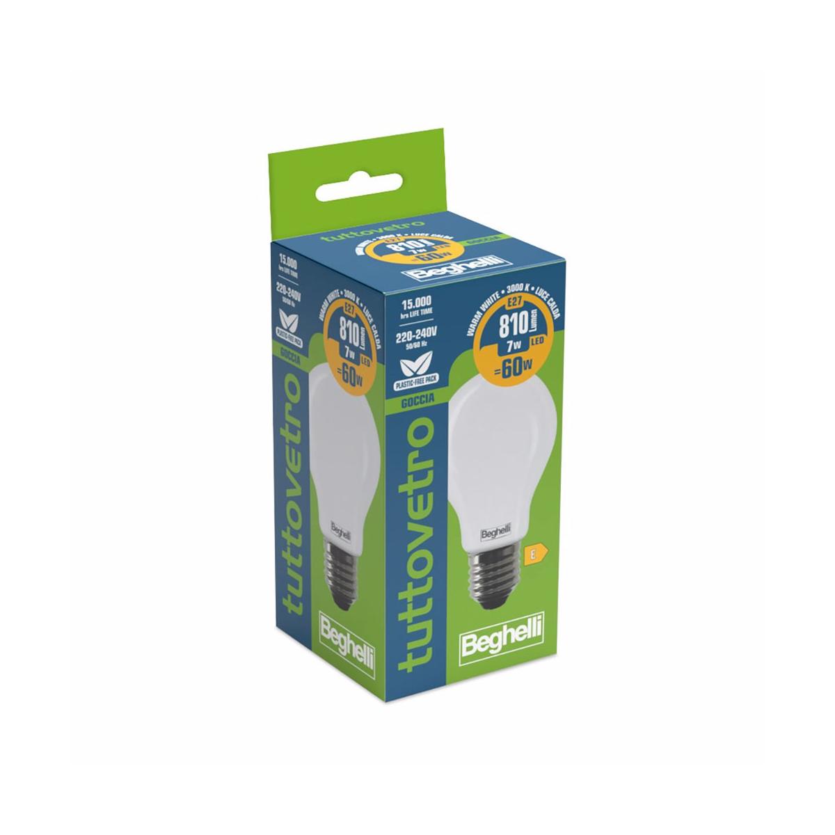 Beghelli Tuttovetro Lampadina a risparmio energetico Bianco caldo 3000 K 7 W E27 E
