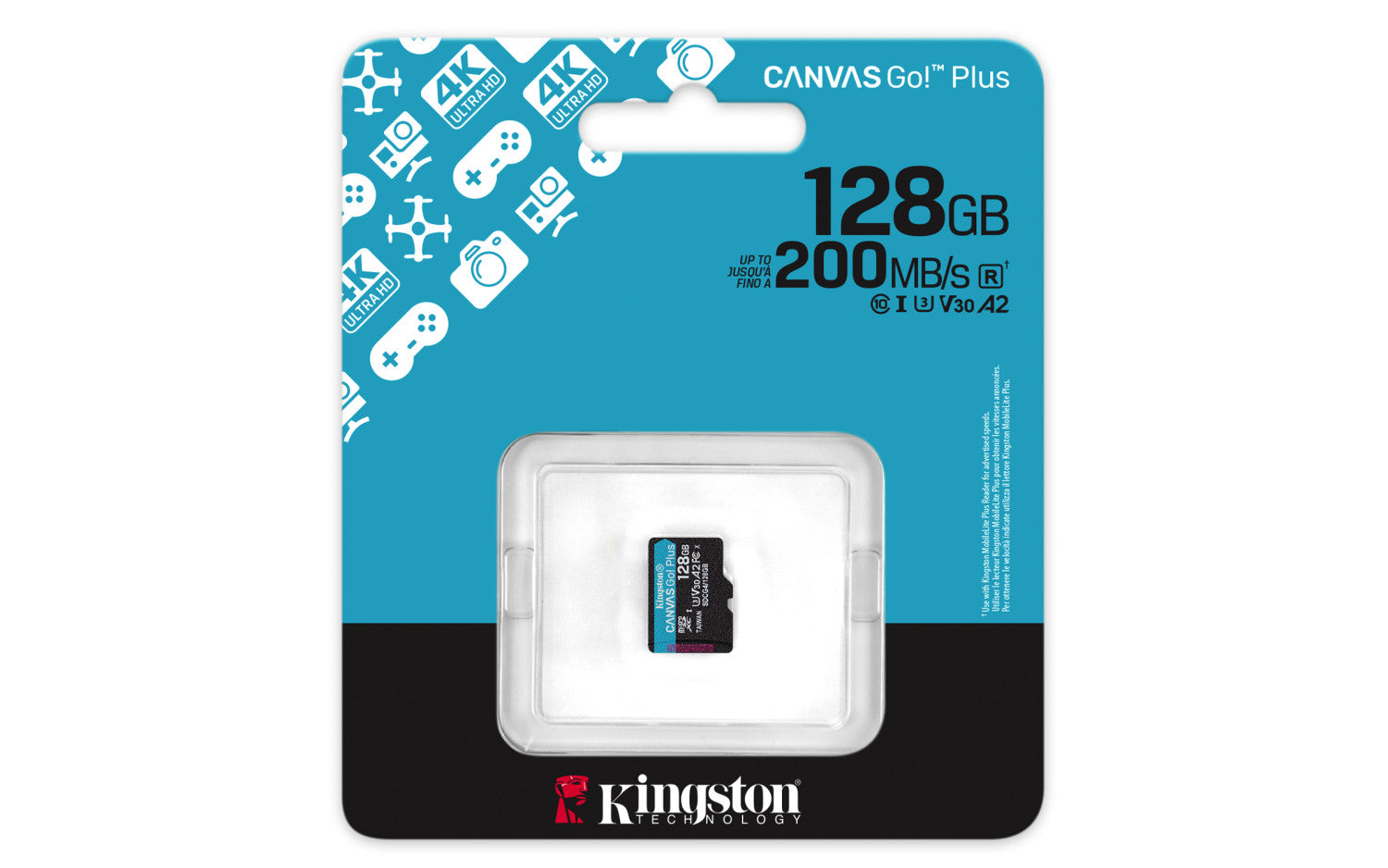 Kingston Technology 128 GB microSDXC Canvas Go Plus Gen4 200R A2 U3 Confezione singola senza ADP