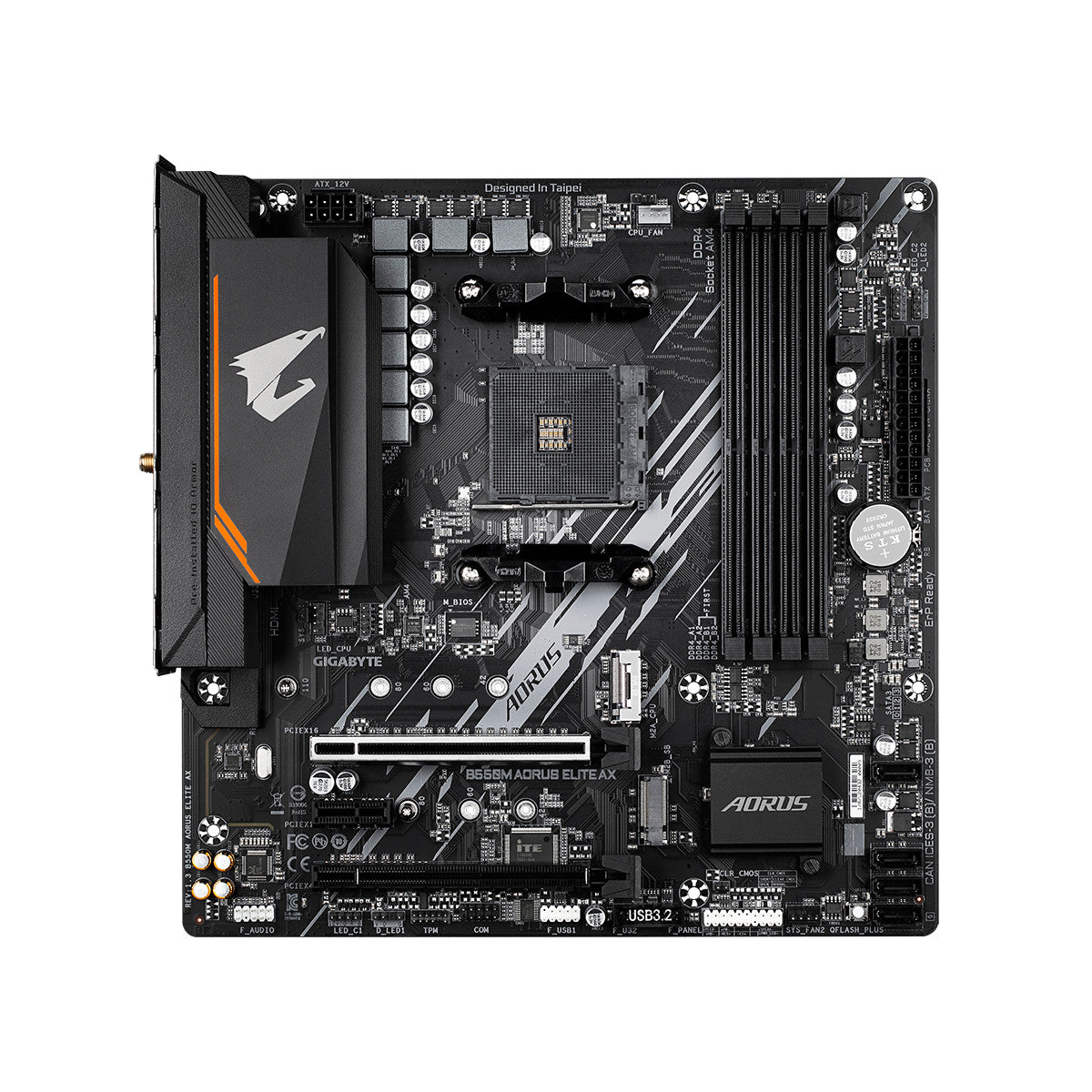 GIGABYTE B550M AORUS ELITE AX Scheda madre - CPU AMD Ryzen 5000, VRM a 5 3 fasi, fino a 4733 MHz DDR4, 1xPCIe 4.0 1xPCIe 3.0 M.2, Wi-Fi 6E, LAN 1GbE, USB 3.2 Gen 1
