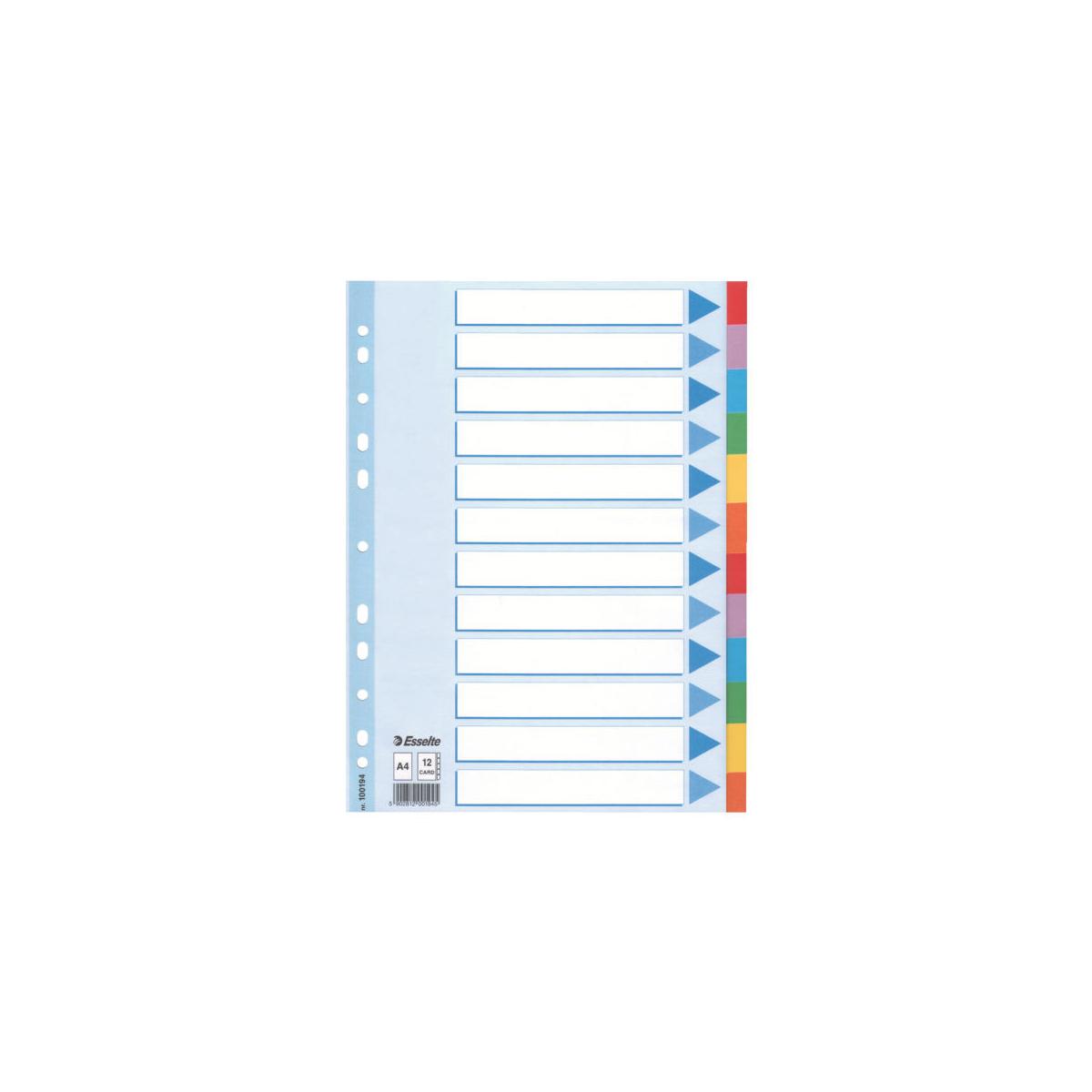 Esselte Multi-coloured Cardboard Dividers divisore 10 pz