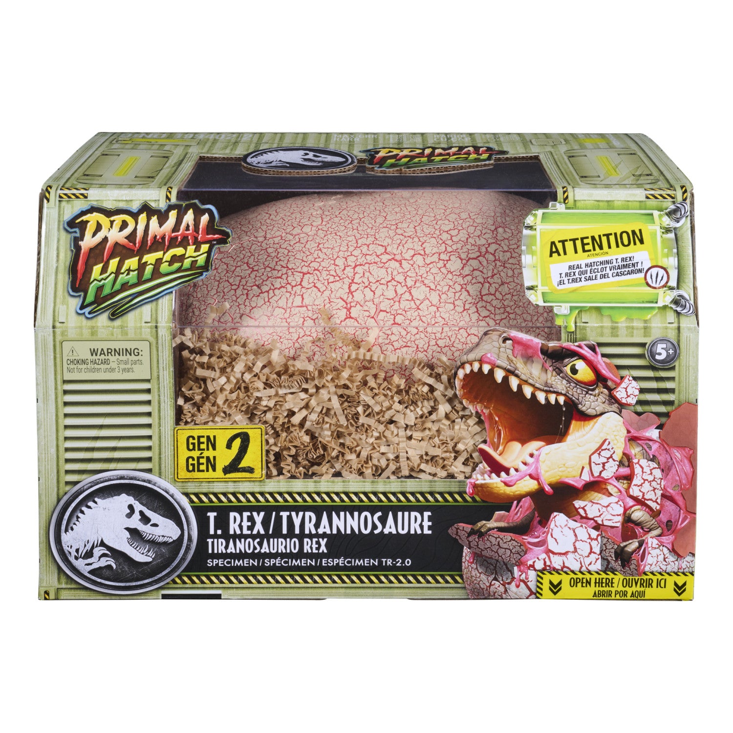 Jurassic World Primal Hatch, dinosauro giocattolo interattivo e uovo, fai schiudere e addestra il tuo cucciolo di dinosauro dotato di oltre 100 suoni e reazioni, giocattoli per bambini e bambine dai 5 anni in su