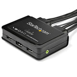 StarTech.com Switch KVM HDMI a 2 porte 4K 60Hz - Switch KVM compatto a doppia porta UHD/Ultra HD USB con cavi da 4 piedi integrati e audio - Alimentazione tramite bus e commutazione remota - MacBook ThinkPad