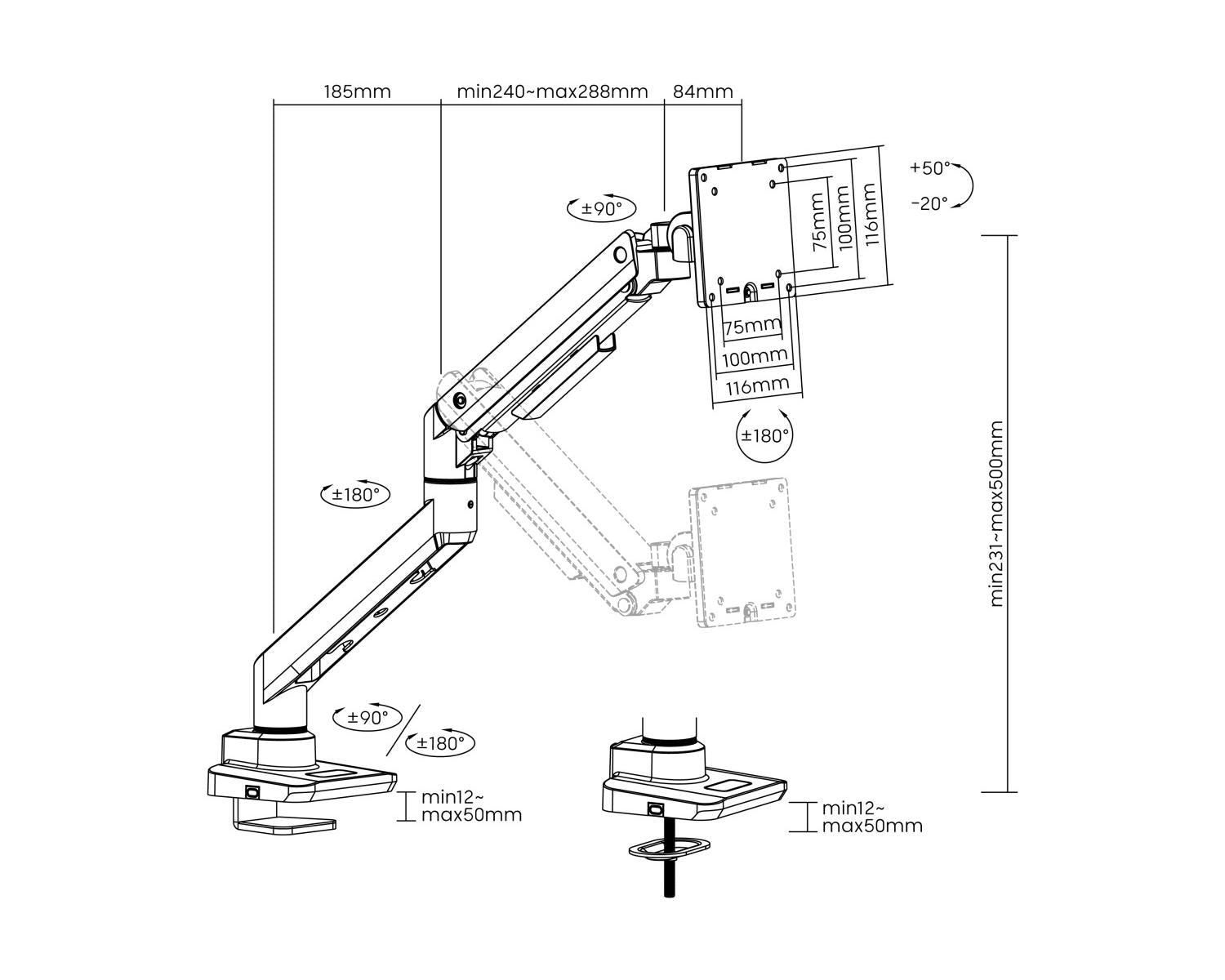 Equip 650181 supporto da tavolo per Tv a schermo piatto 124,5 cm (49") Bianco Scrivania