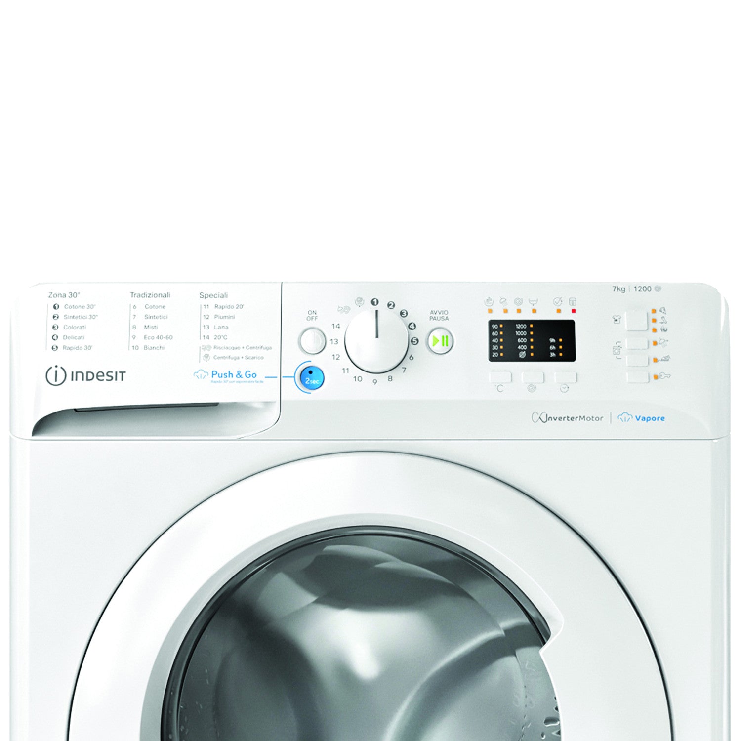 Indesit BWSA 7126X WV IT, 7kg, classe A, Bianco, Inverter, 1200 giri, Display LED, vapore, porta bianca Made in Italy
