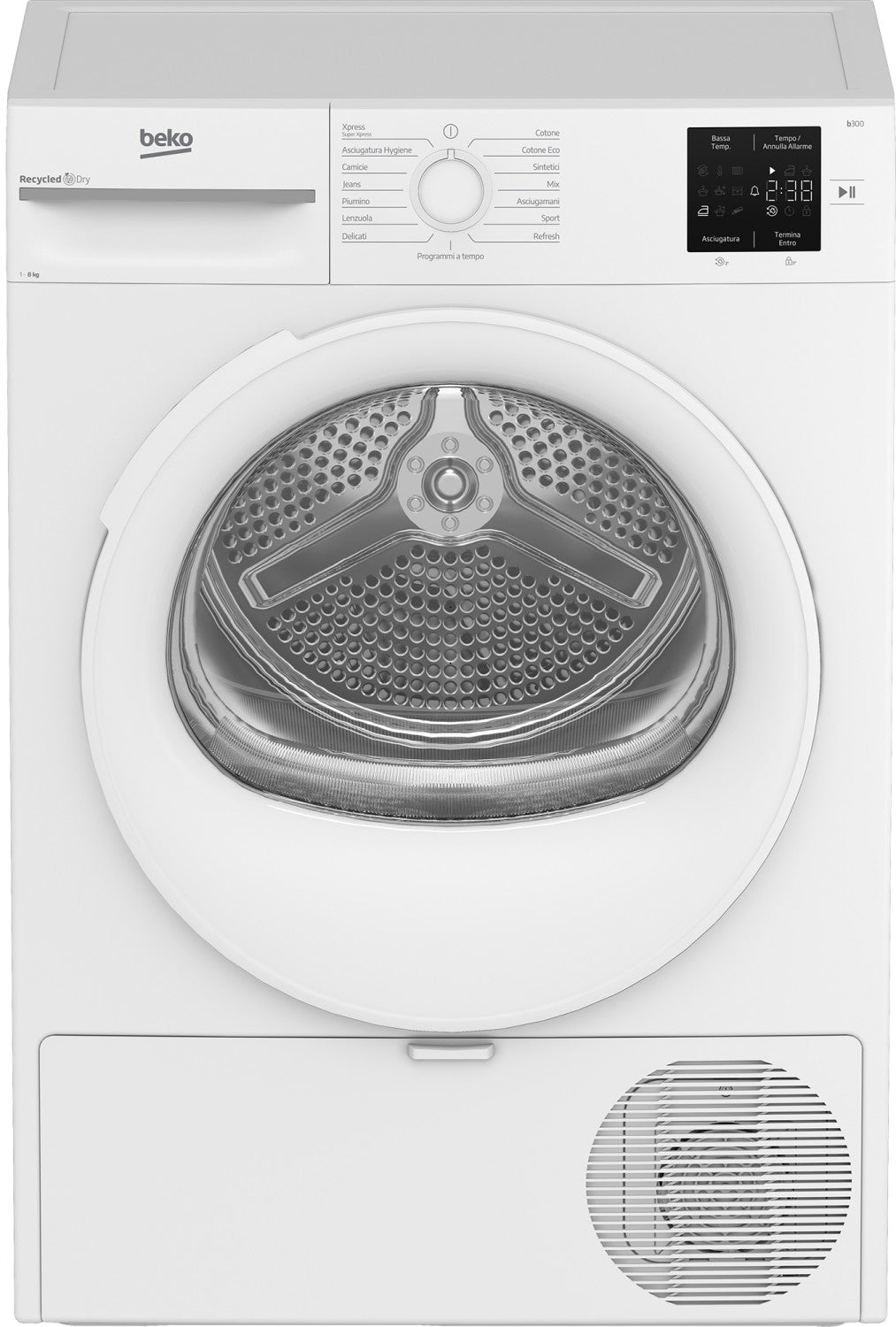 Beko BMTR38W 8kg, Classe D, Linea Estetica NX, motore asincrono, Display digitale, colore Bianco, oblò Bianco