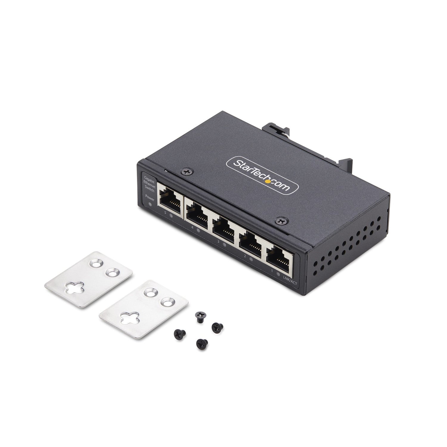 StarTech.com Switch di Rete Industriale non gestito a 5 porte, 100/1000 Ethernet, montaggio su guida DIN/parete, Switch Gigabit IP30 robusto, -40 - 75 C, 9 60V CC, TAA