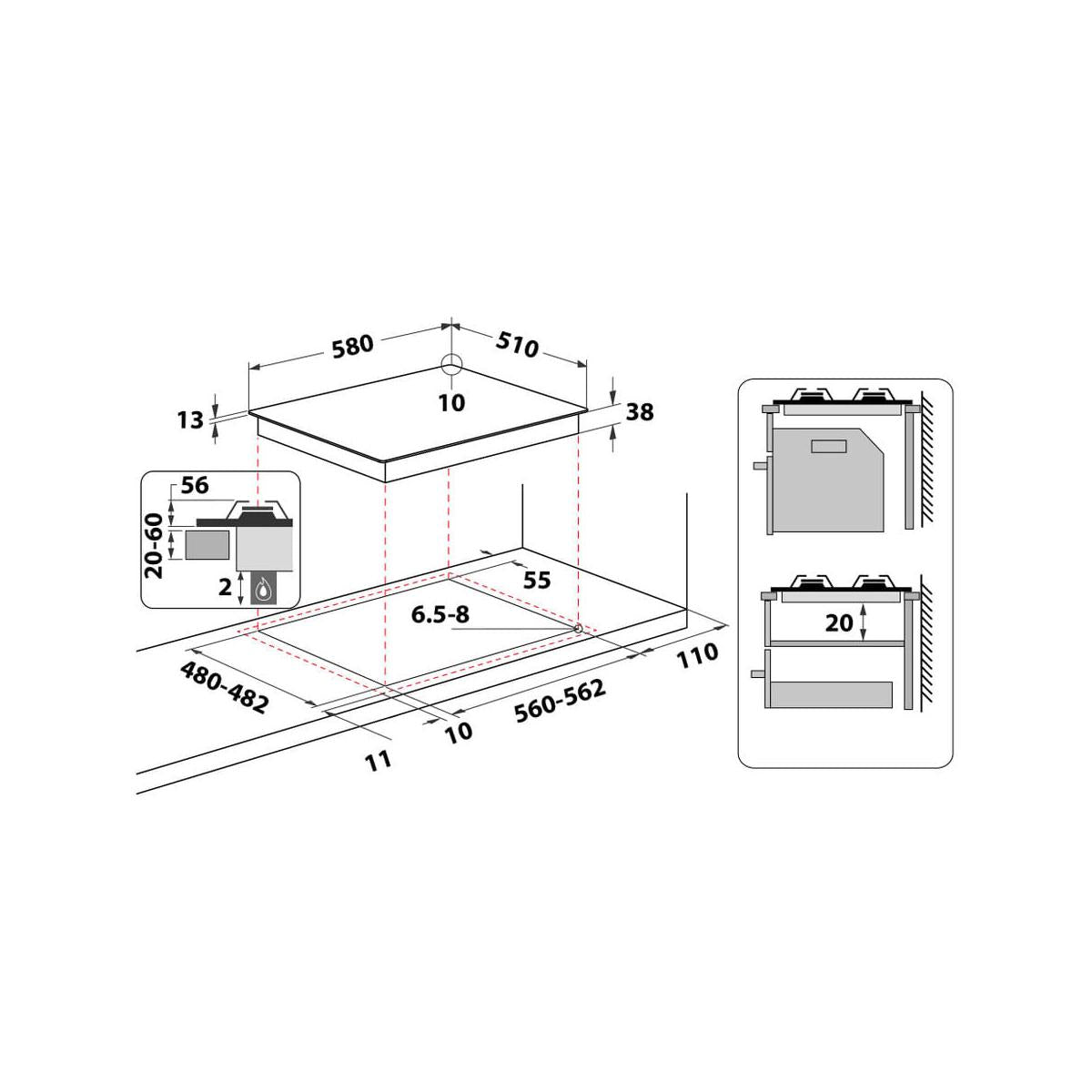 Whirlpool TGML 661 IX R Piano Cottura Stainless Steel da Incasso 58 Cm Gas 4 Fornelli Acciaio