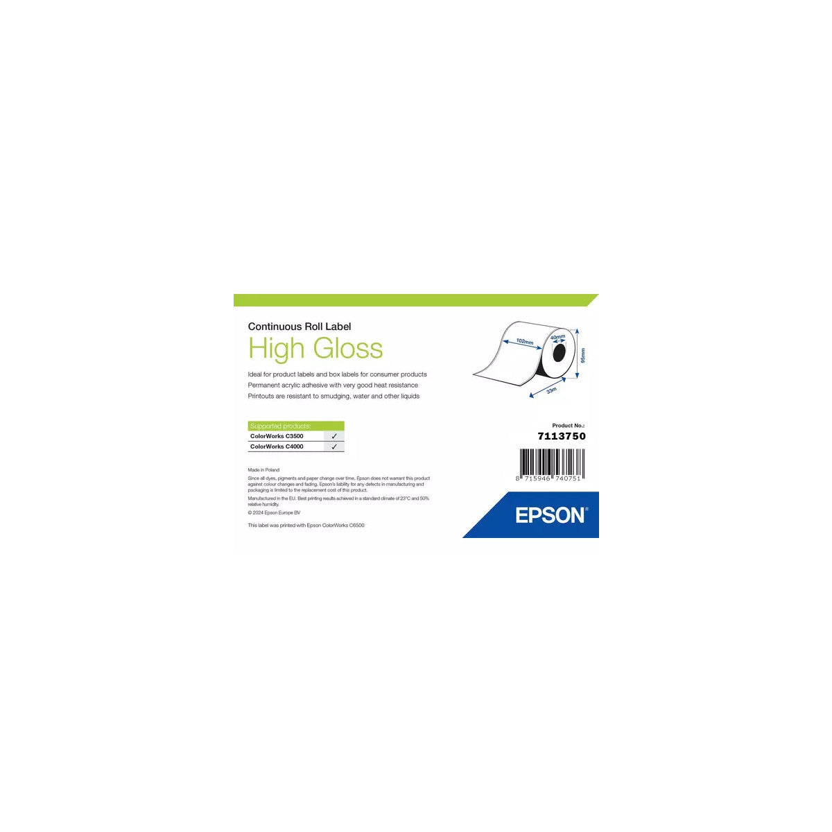 Epson High Gloss Label Etichetta per stampante autoadesiva