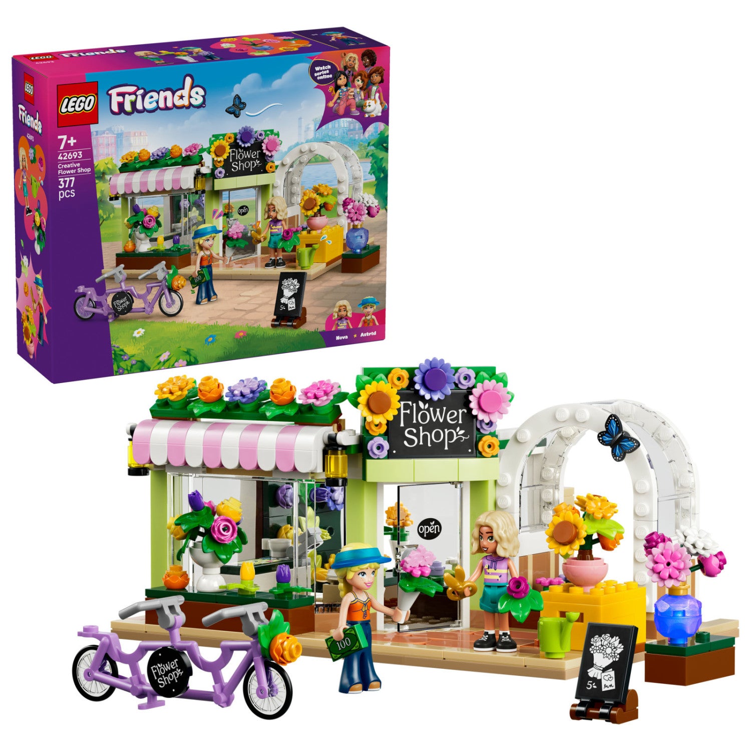LEGO Friends 42693 Negozio Di Fiori Creativo, Giocattolo Con Fiori Finti, Bouquet, 2 Mini Bamboline E Accessori, Regalo Da 7