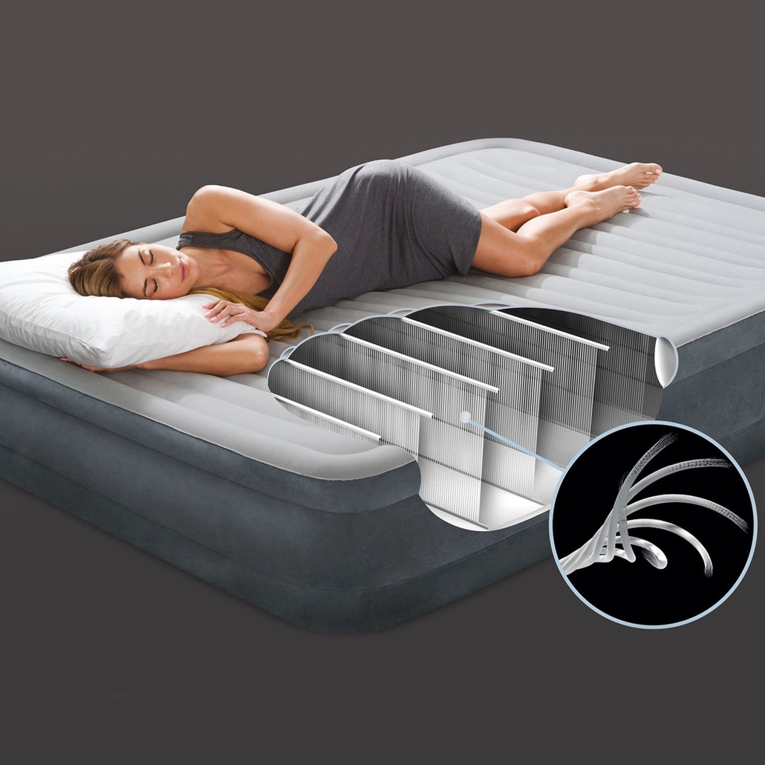 Intex DuraBeam Comfort Plush Elevated Doppio materasso Grigio Grigio chiaro