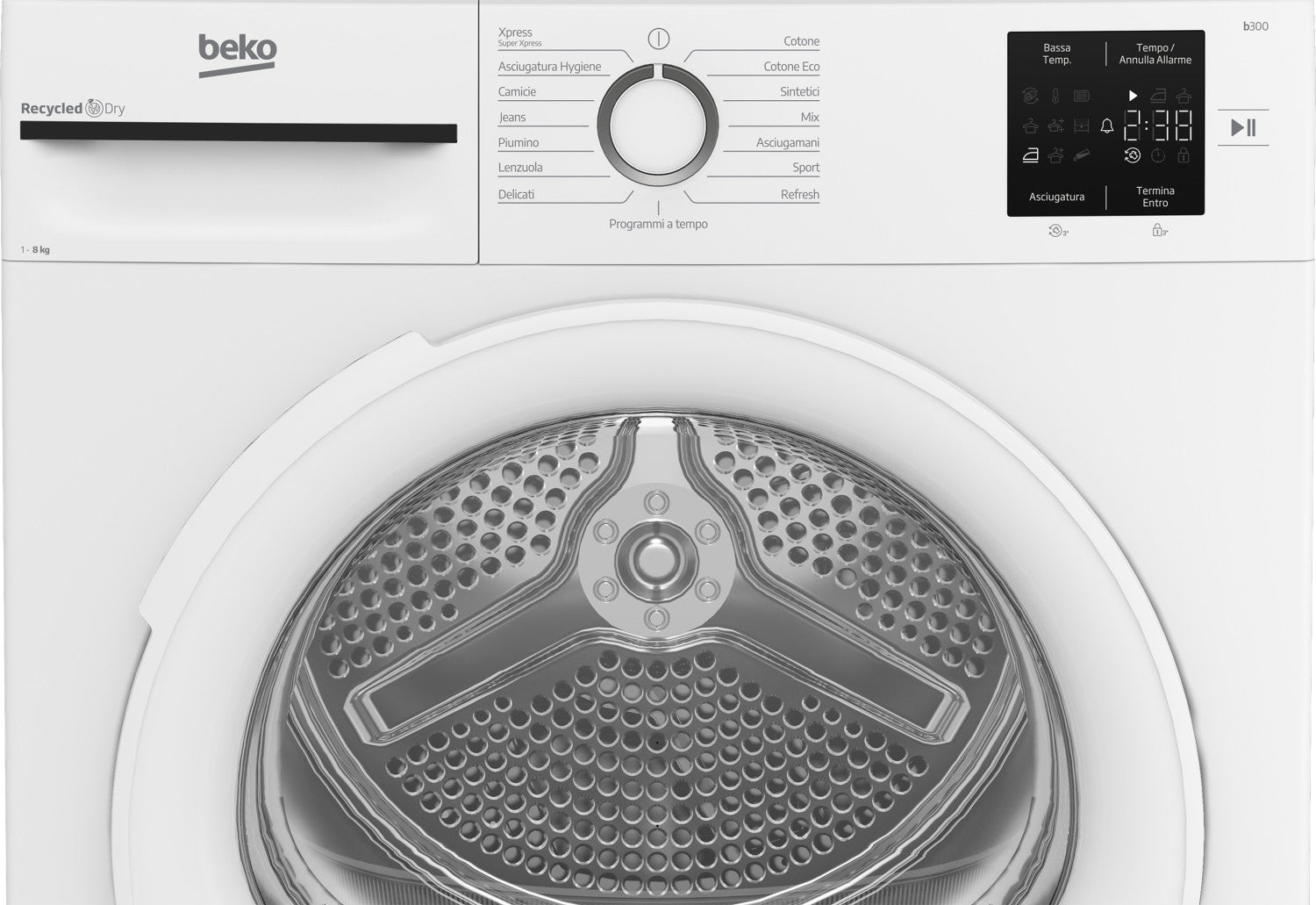 Beko BMT83EW asciugatrice 8kg, Classe D, Linea Estetica NX, motore asincrono, Display digitale, colore Bianco, oblò Bianco