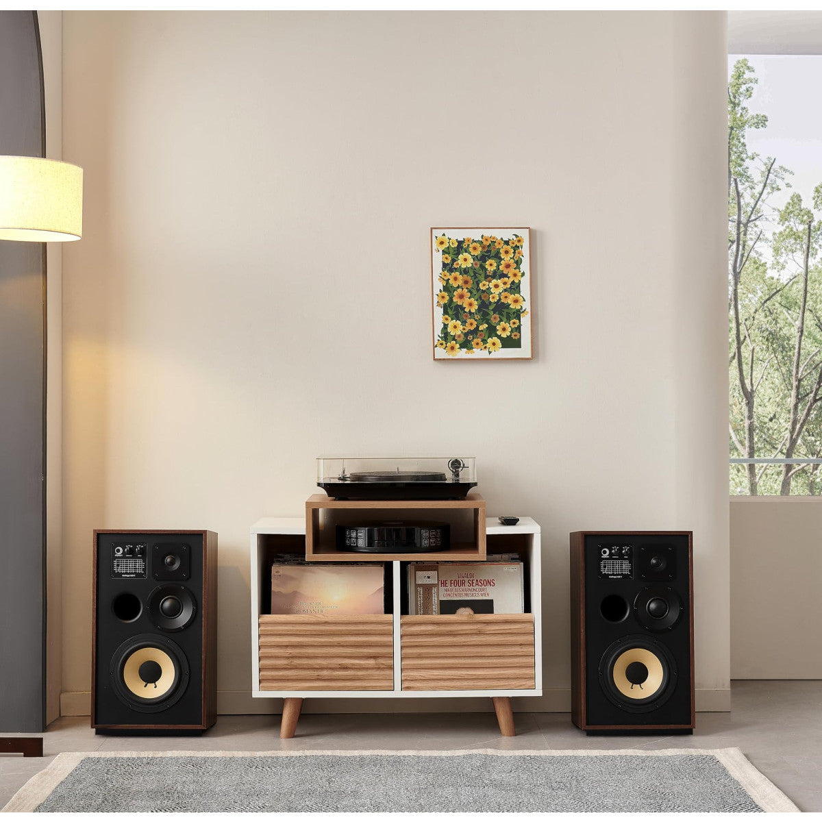 Norstone Oslo 800 Mobile Porta Vinili Hi-Fi 2 Cassetti 160 Dischi Bianco/Rovere Chiaro 80x64x40 cm