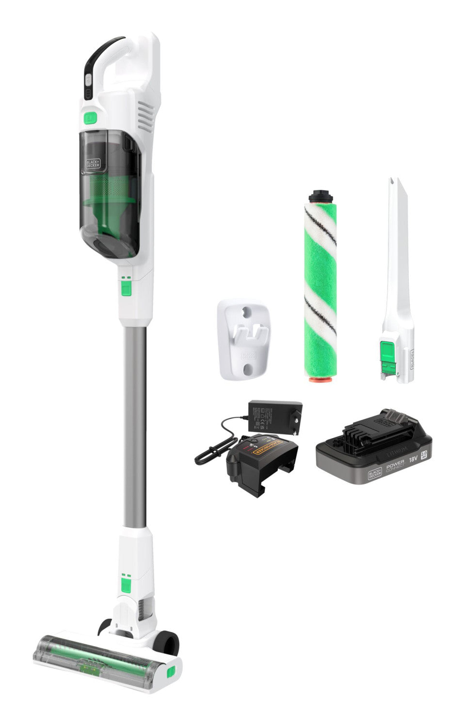Black Decker REVSV18D1HF-QW scopa elettrica Aspirapolvere a bastone 2 in 1 Batteria Secco Senza sacchetto 0,5 L 36 W Verde, Bianco 2 Ah