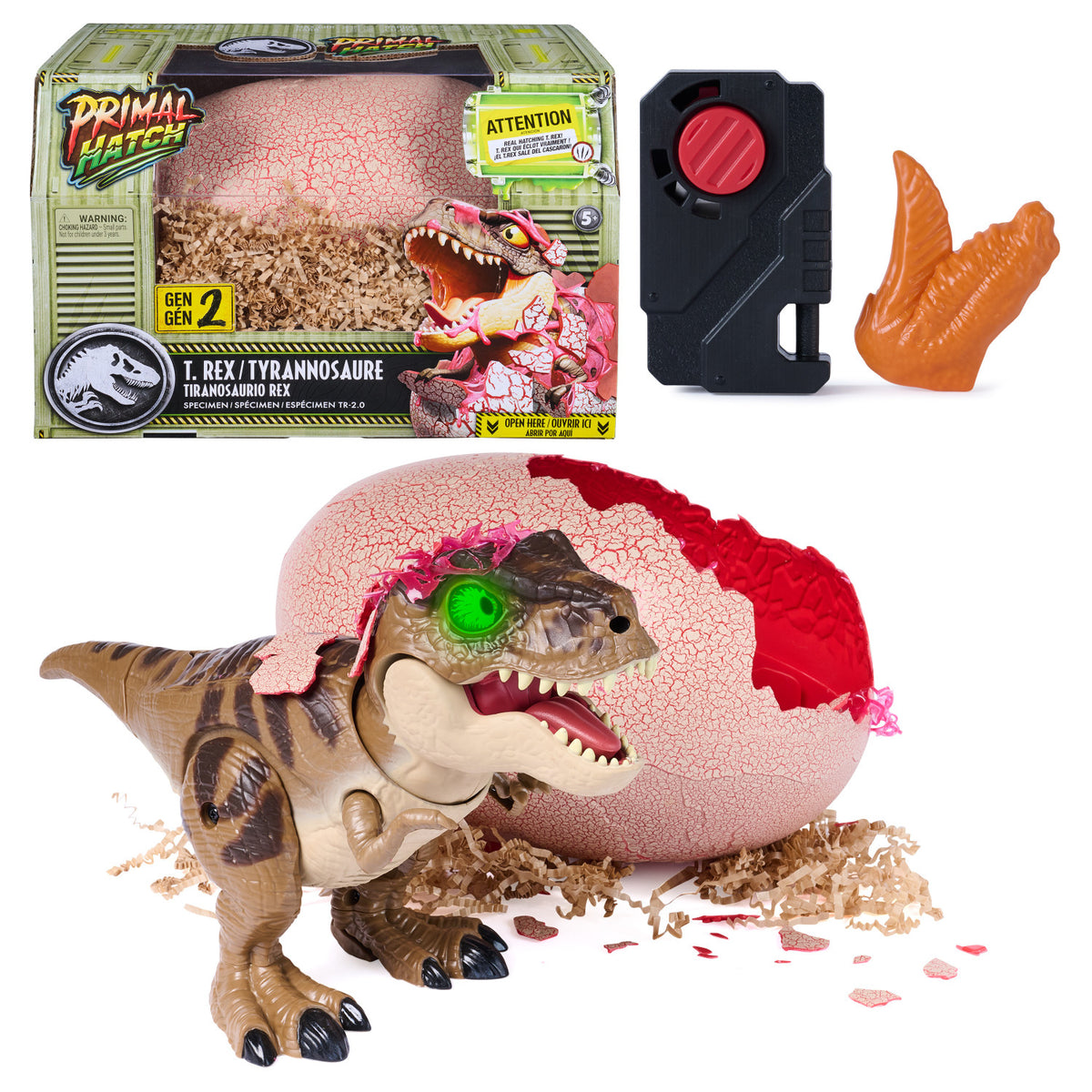 Jurassic World Primal Hatch, dinosauro giocattolo interattivo e uovo, fai schiudere e addestra il tuo cucciolo di dinosauro dotato di oltre 100 suoni e reazioni, giocattoli per bambini e bambine dai 5 anni in su