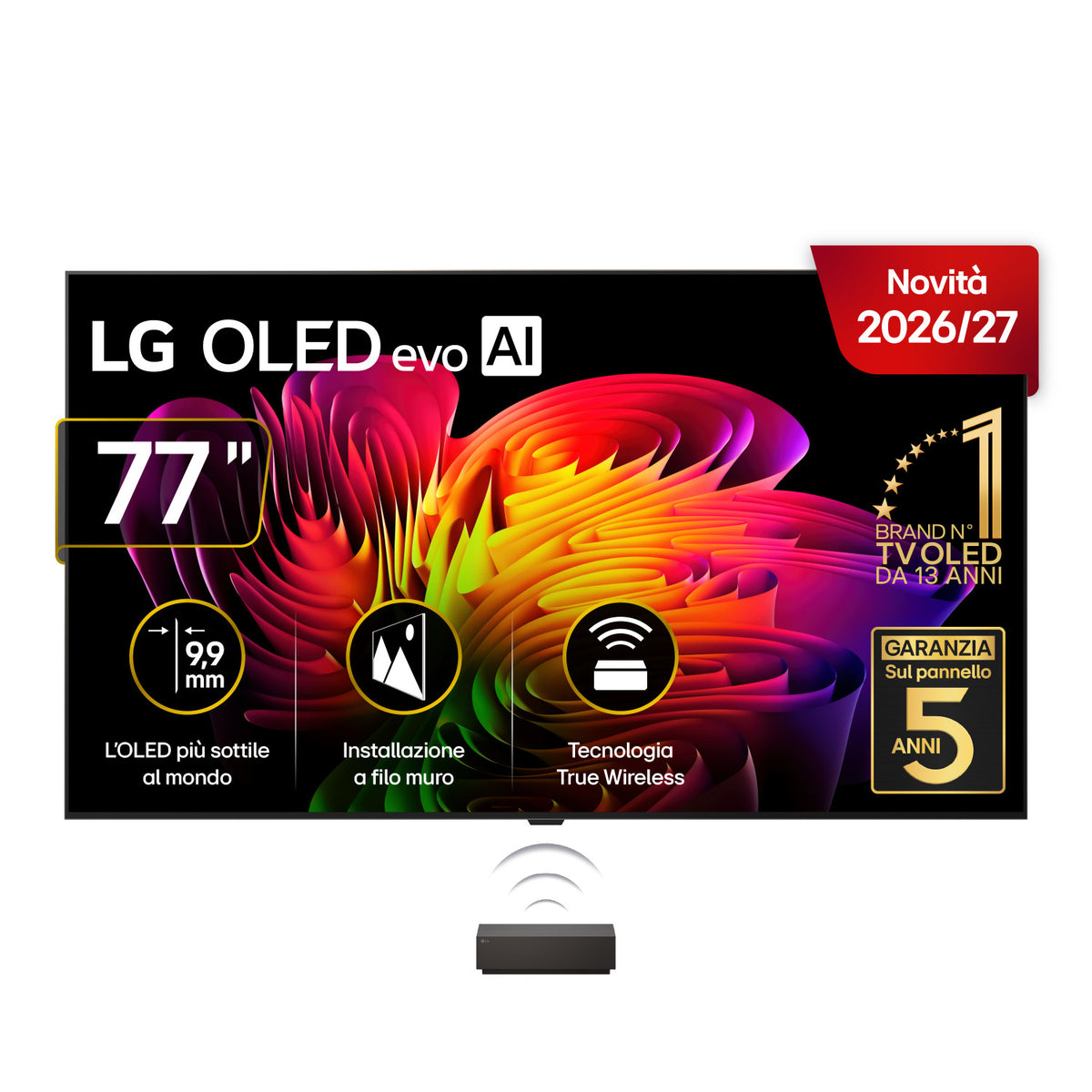 LG OLED evo AI Wallpaper TV 77 pollici W6 OLED77W69LA, 4K, spessore 9,9mm, True Wireless, Staffe filo muro SMART TV 2026