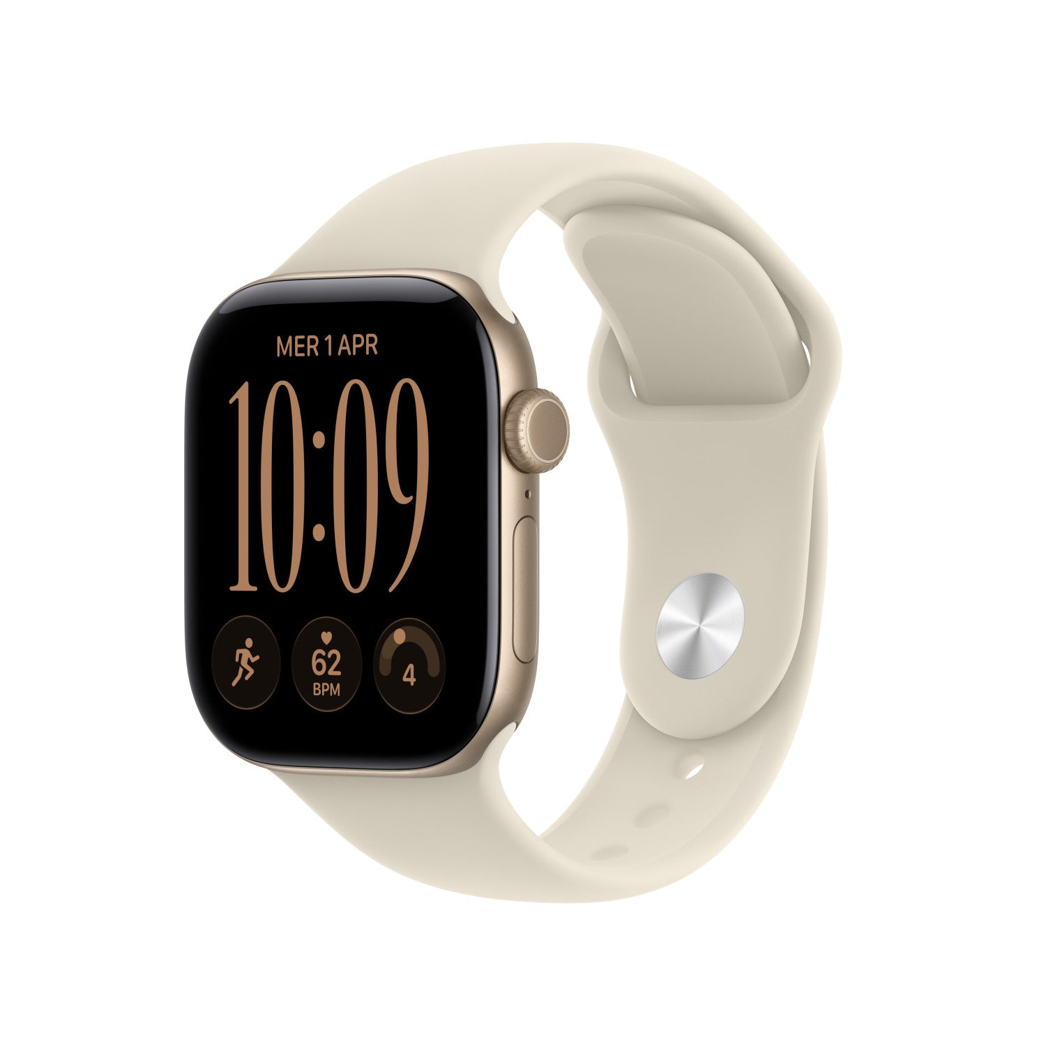 Apple Watch Series 12 GPS, cassa 42 mm in alluminio color oro chiaro con cinturino Sport sabbia - S/M