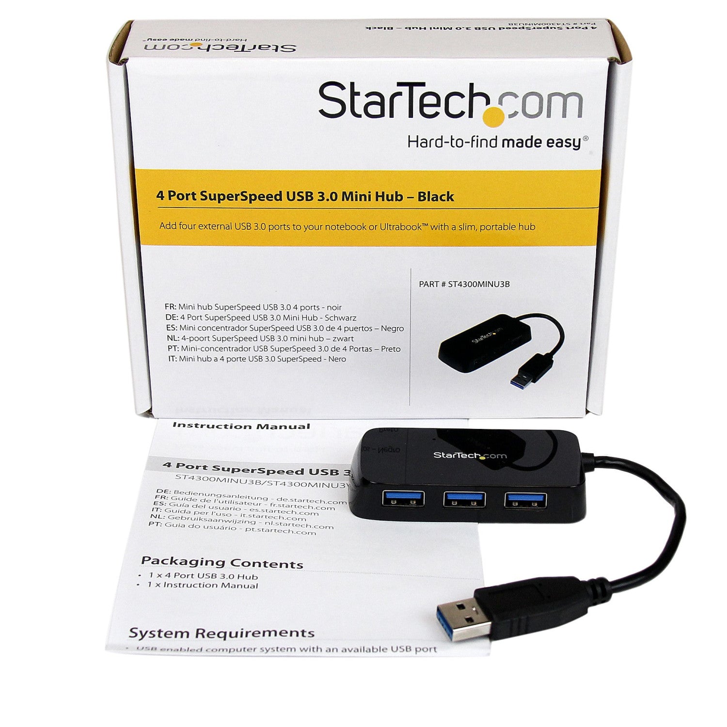 StarTech.com ST4300MINU3B hub di interfaccia USB 3.2 Gen 1 (3.1 Gen 1) Type-A 5000 Mbit/s
