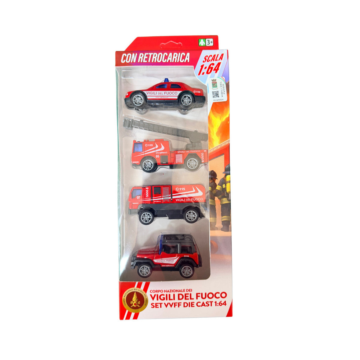 Reel Toys Set Die Cast Vigili Del Fuoco 4 Veicoli Scala 1:64 Retrocarica
