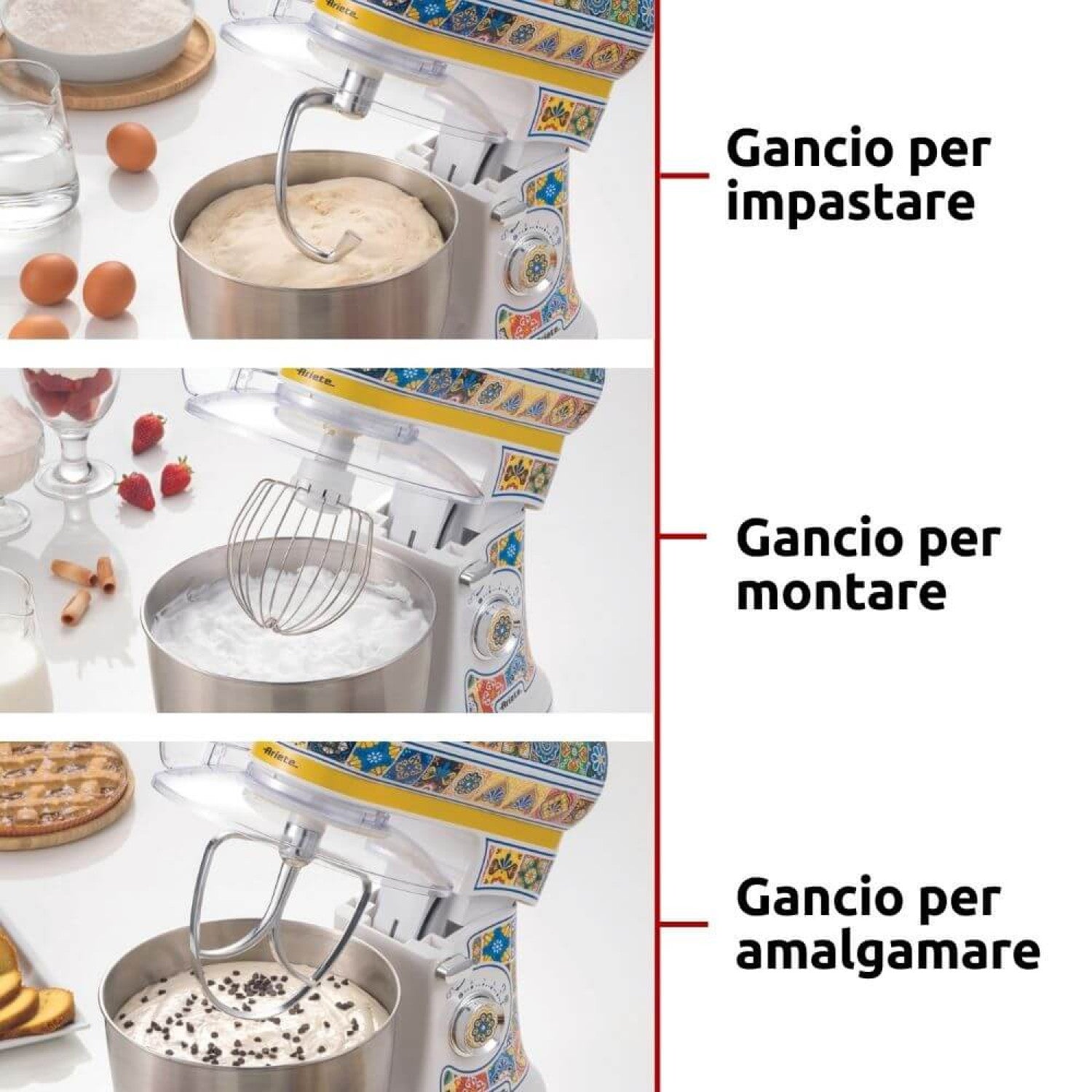 Ariete 1588 Impastatrice Positano Planetaria 7 velocità 2400 Watt 5.5 litri Tazza Acciaio Inox