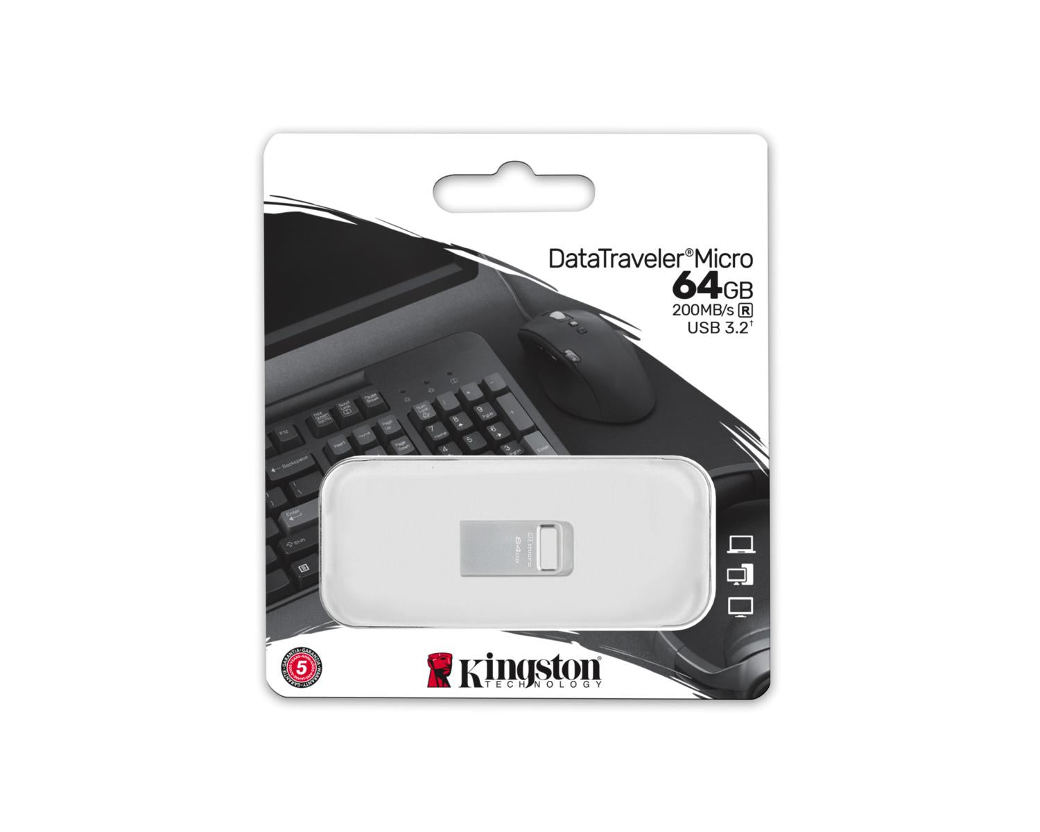 Kingston Technology DataTraveler Micro Pen Drive Chiavetta USB 64 GB 3.2 Gen 1 Argento