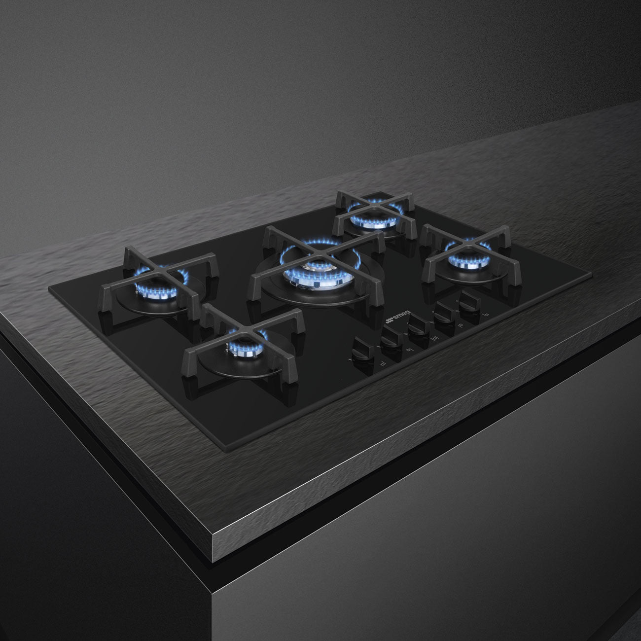 Smeg Cucina PV275B Piano Cottura Superficie Piana 72 cm Gas 5 Fornelli Nero