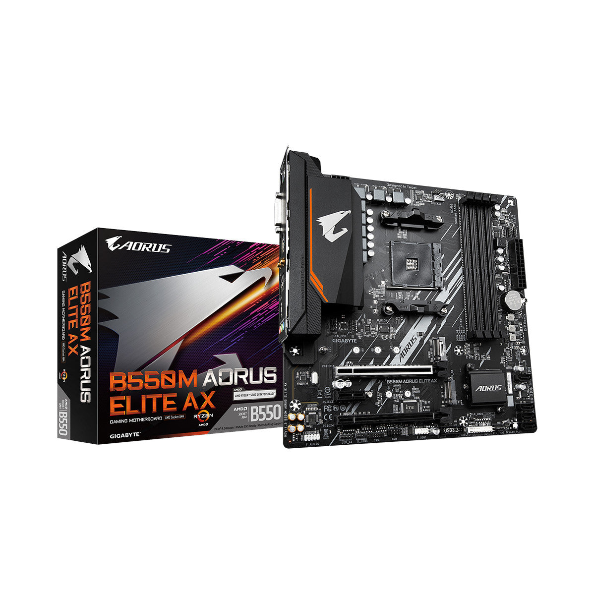 GIGABYTE B550M AORUS ELITE AX Scheda madre - CPU AMD Ryzen 5000, VRM a 5 3 fasi, fino a 4733 MHz DDR4, 1xPCIe 4.0 1xPCIe 3.0 M.2, Wi-Fi 6E, LAN 1GbE, USB 3.2 Gen 1
