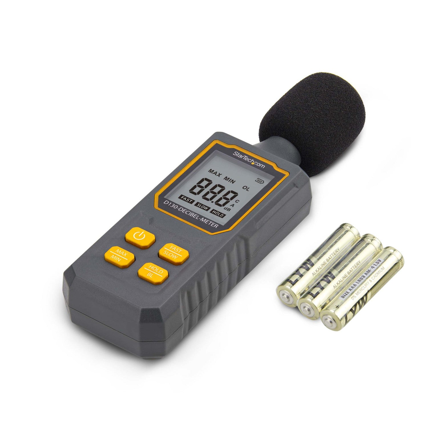 StarTech.com Fonometro Digitale Portatile, Misuratore di Rumore con Display LCD, Tester di Decibel con intervallo 30/130bBA per Sale Server/Uffici con letture Min/Max