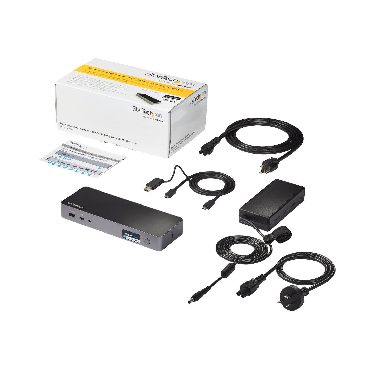 StarTech.com Docking station USB-C e USB-A - Docking station universale per portatili, doppio 4K DP e HDMI, 60W PD, Mac/Windows/Chrome OS, Hub 4x USB 5Gbps, GbE